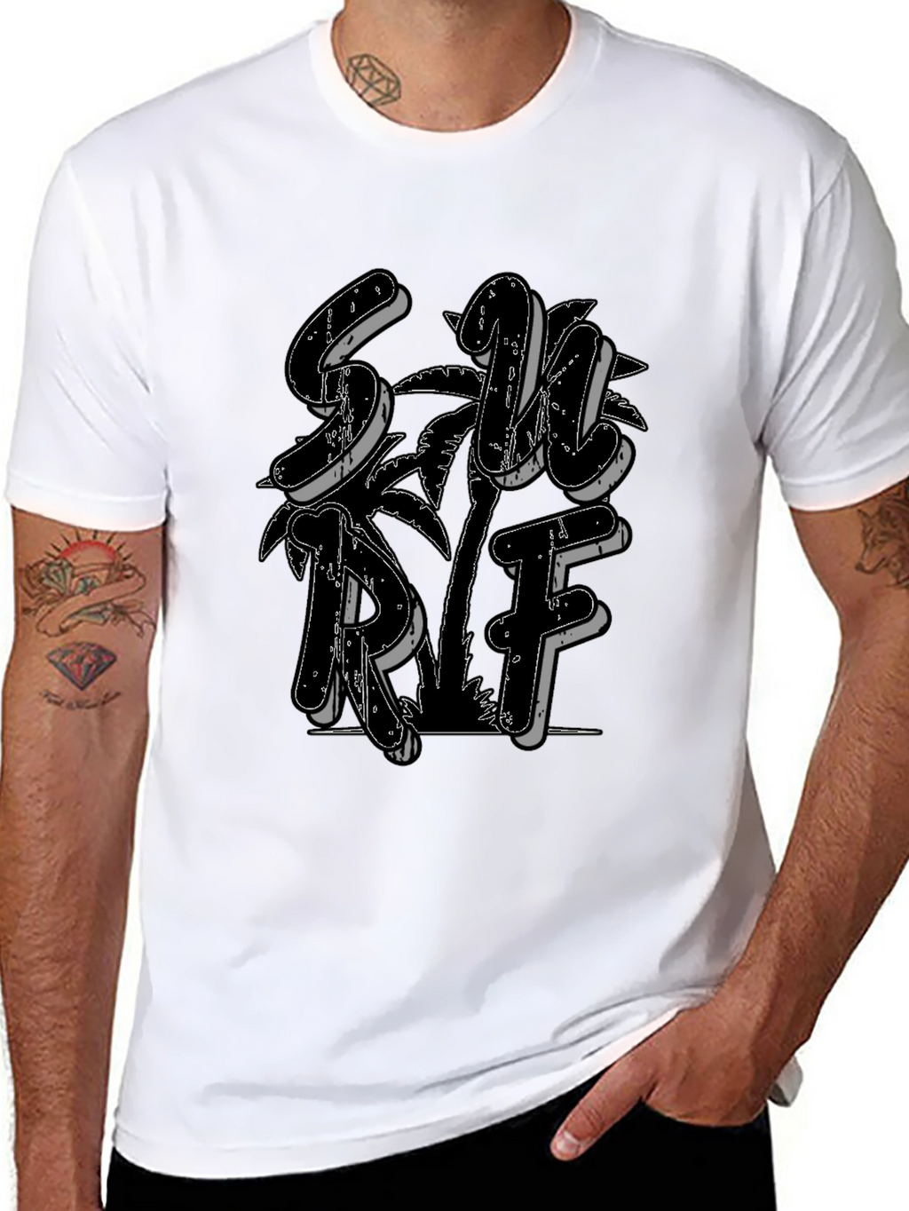 Black Surf Graphic Tee - Tropical Vibes