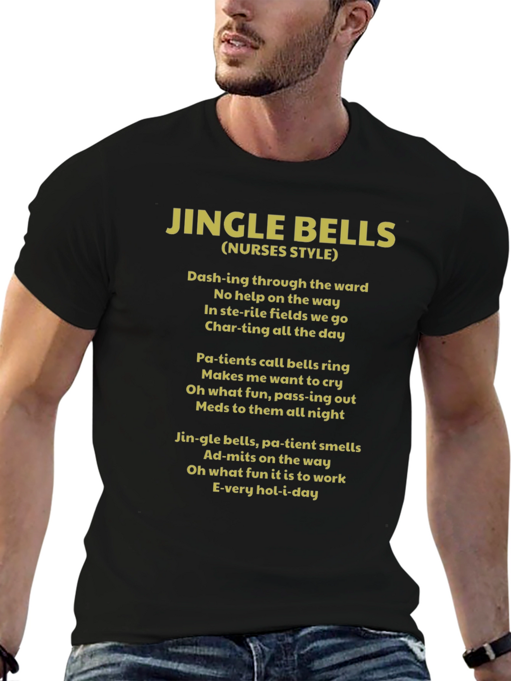 Jingle Bells Nurses Style Black T-Shirt