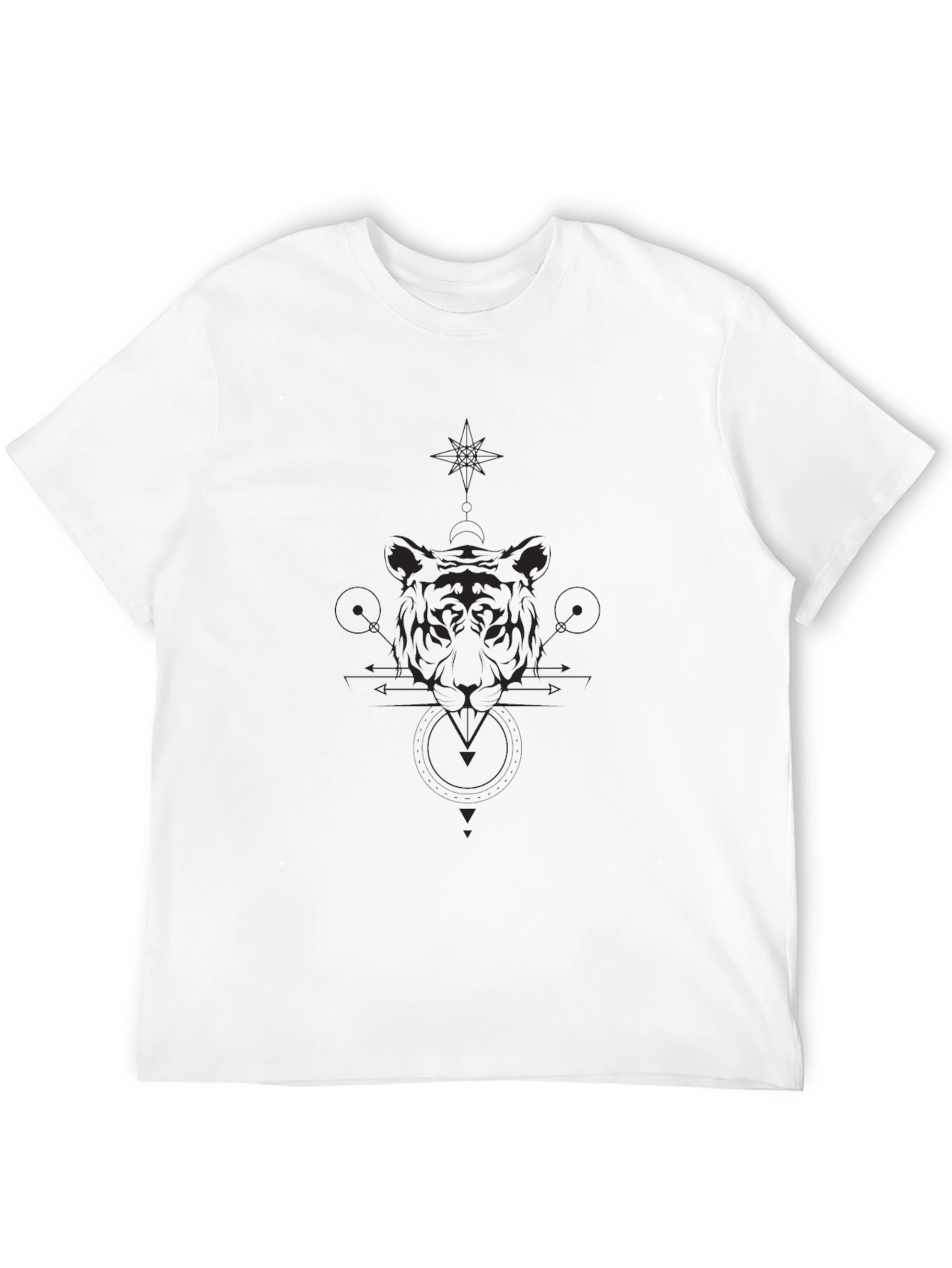 Geometric Tiger Graphic Black T-Shirt