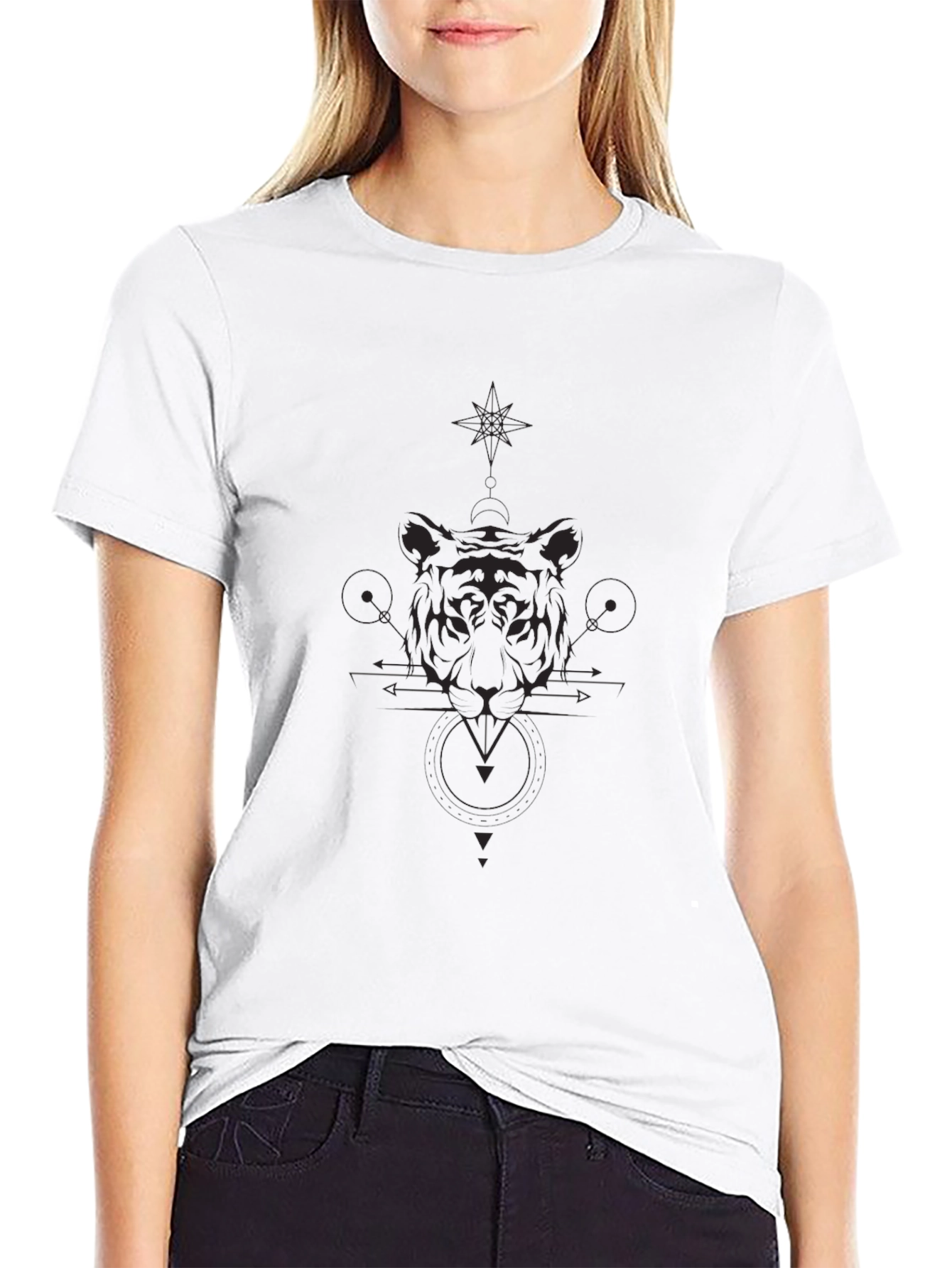 Geometric Tiger Graphic Black T-Shirt