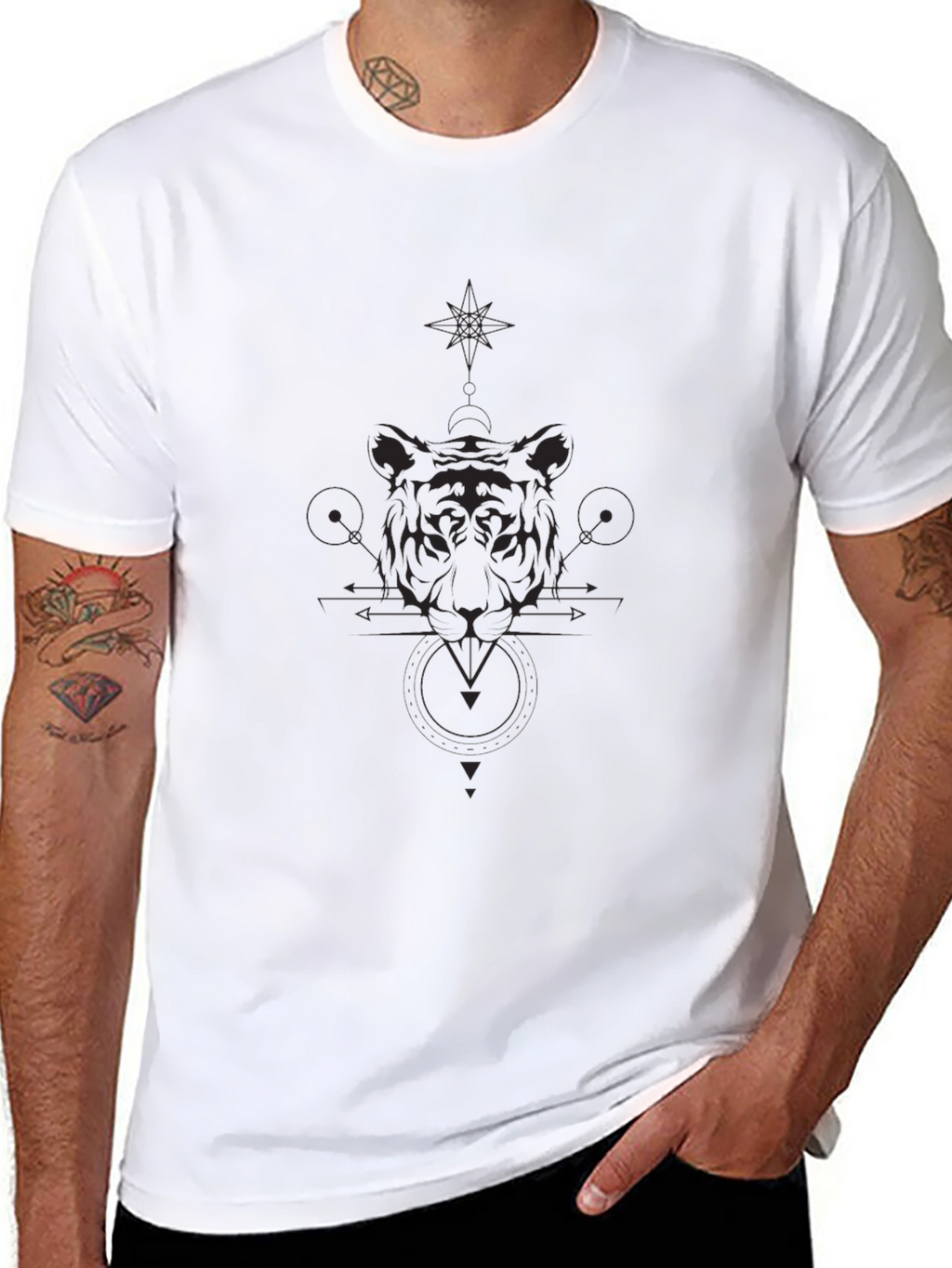 Geometric Tiger Graphic Black T-Shirt