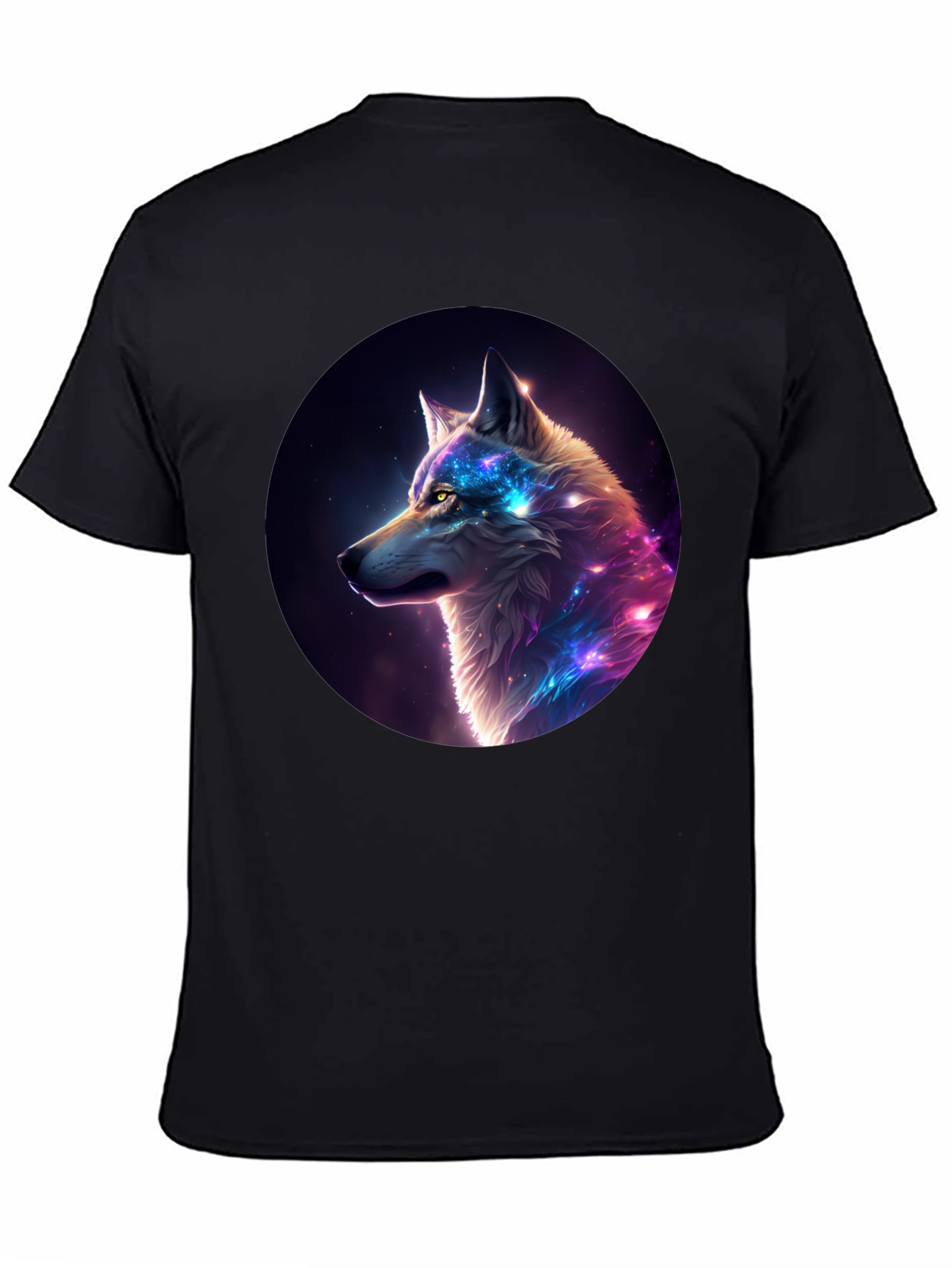 Cosmic Wolf Graphic Tee - Black Cotton Blend