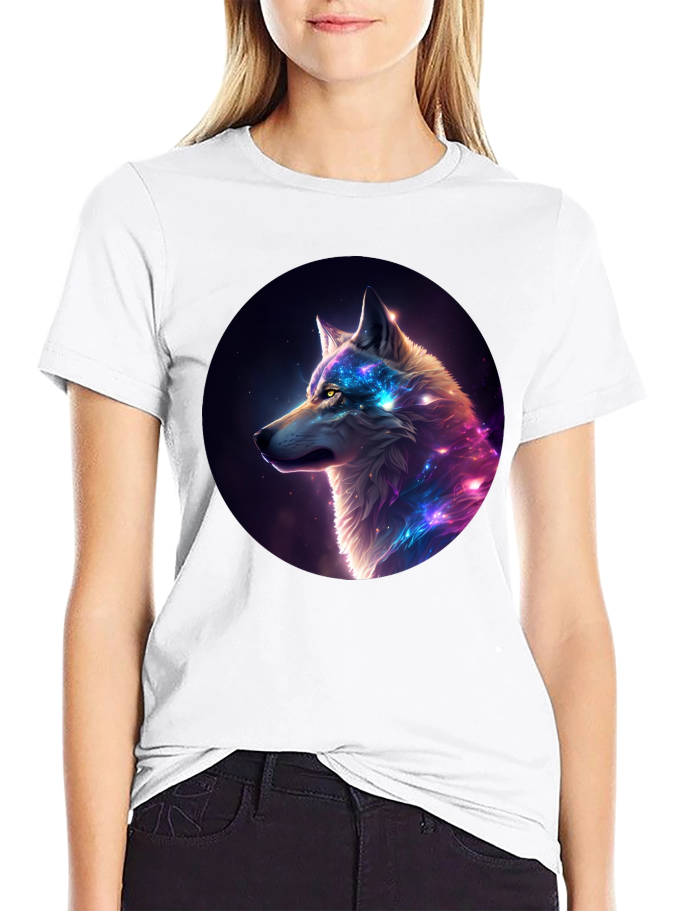 Cosmic Wolf Graphic Tee - Black Cotton Blend