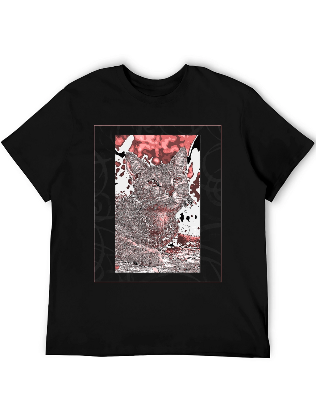 Cat Art Graphic Print Black T-Shirt