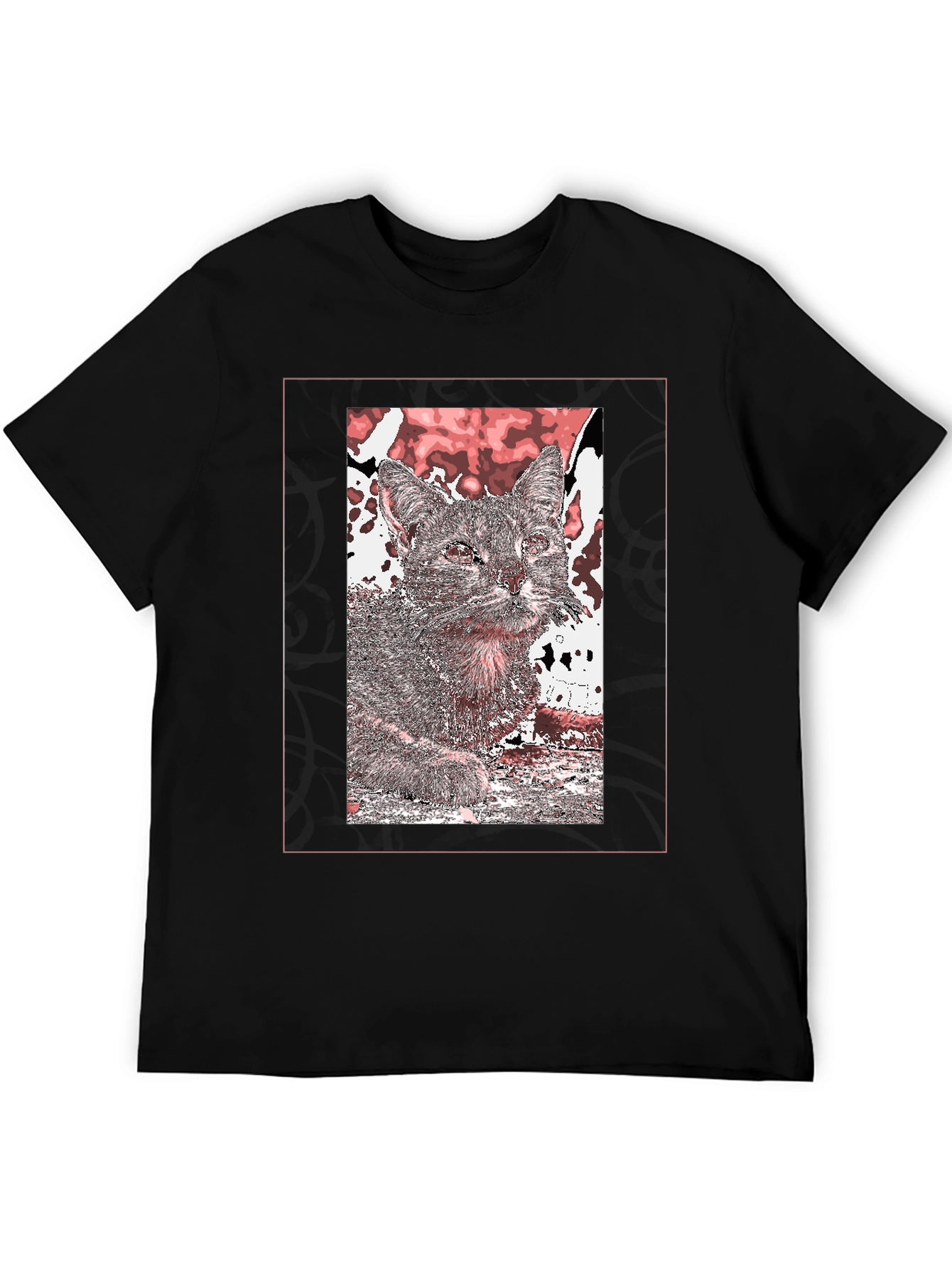 Cat Art Graphic Print Black T-Shirt