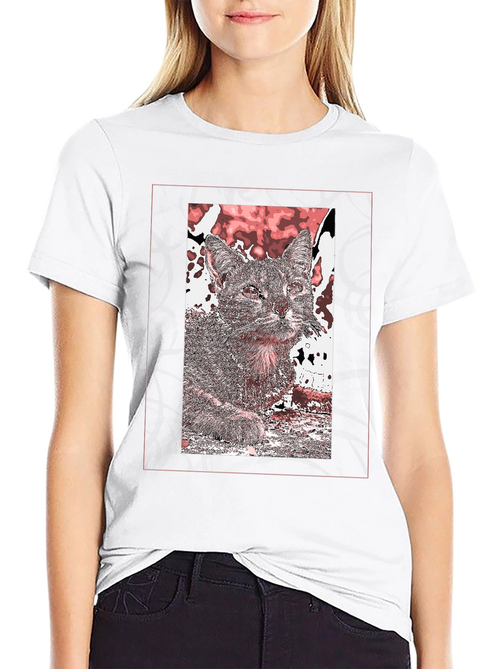Cat Art Graphic Print Black T-Shirt