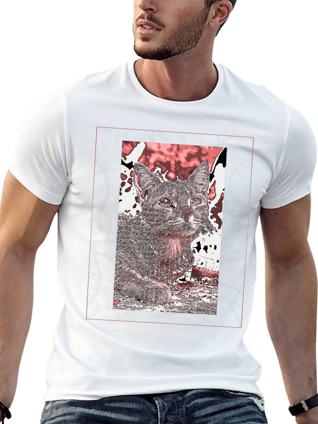 Cat Art Graphic Print Black T-Shirt