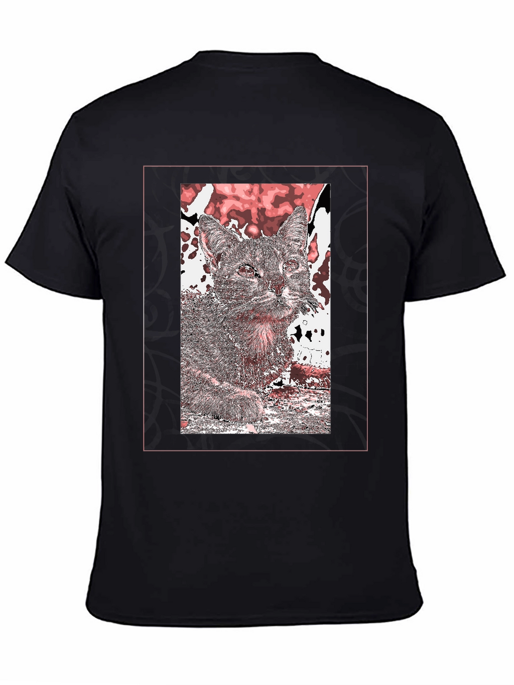 Cat Art Graphic Print Black T-Shirt