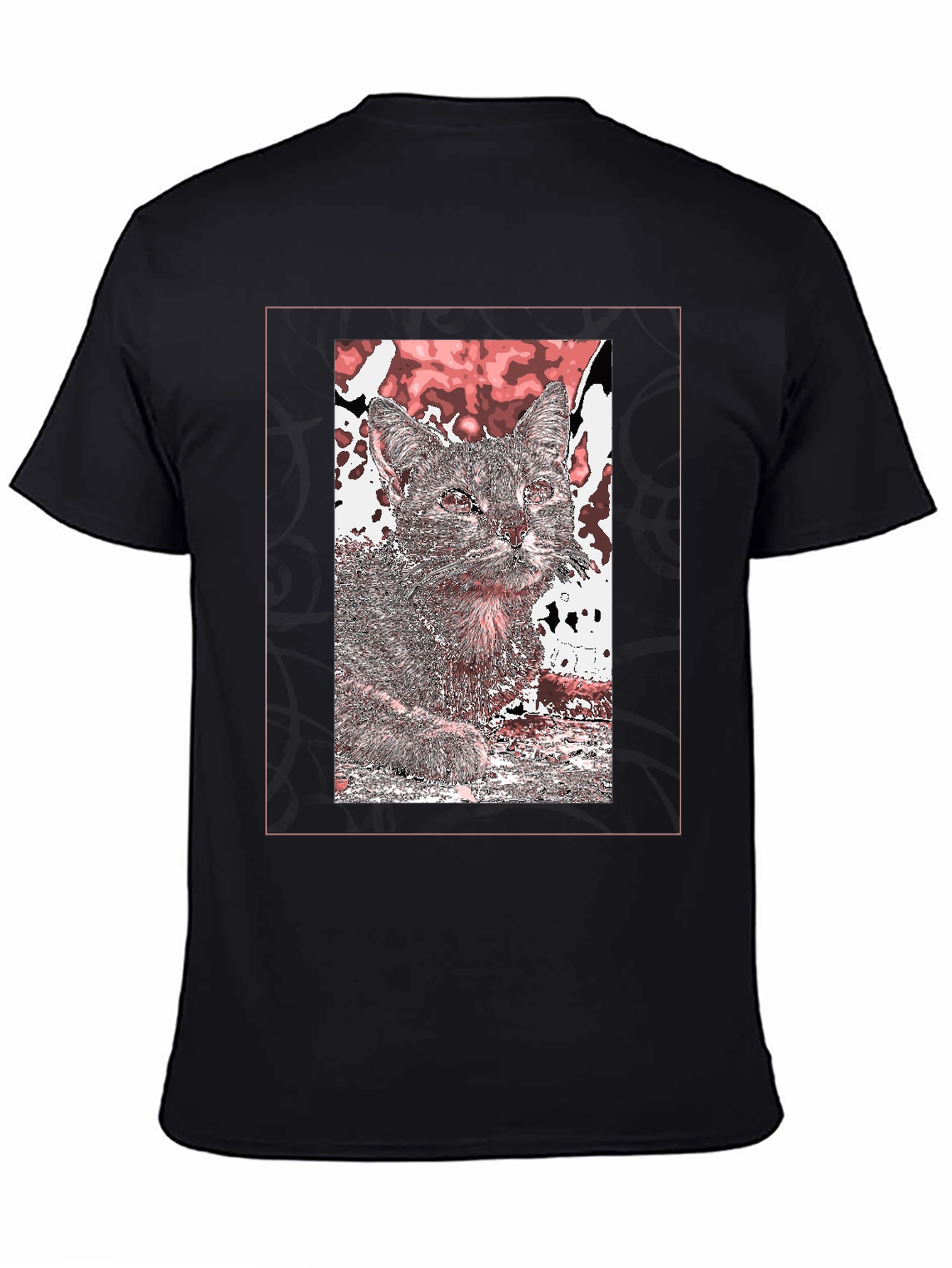 Cat Art Graphic Print Black T-Shirt