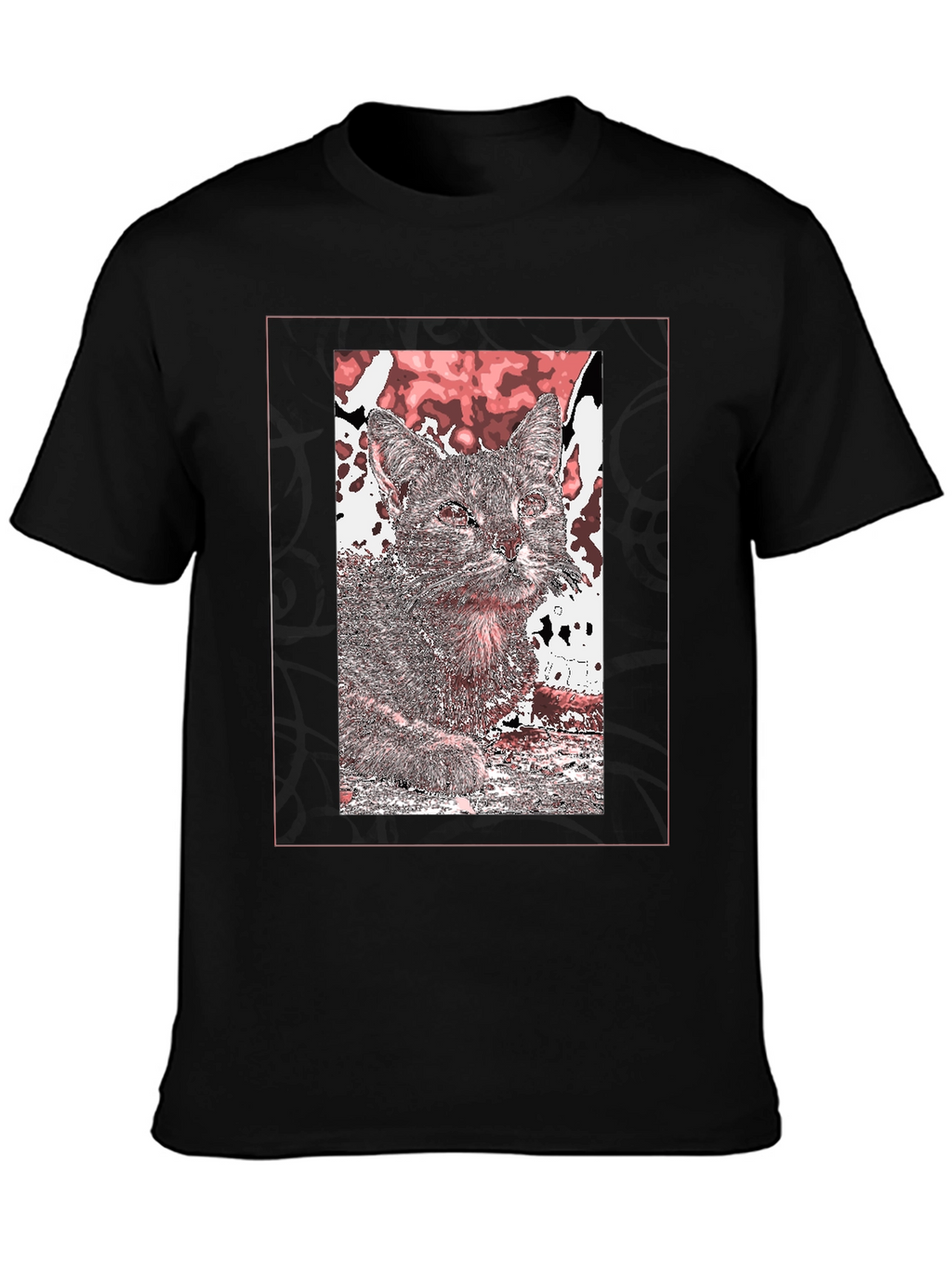 Cat Art Graphic Print Black T-Shirt