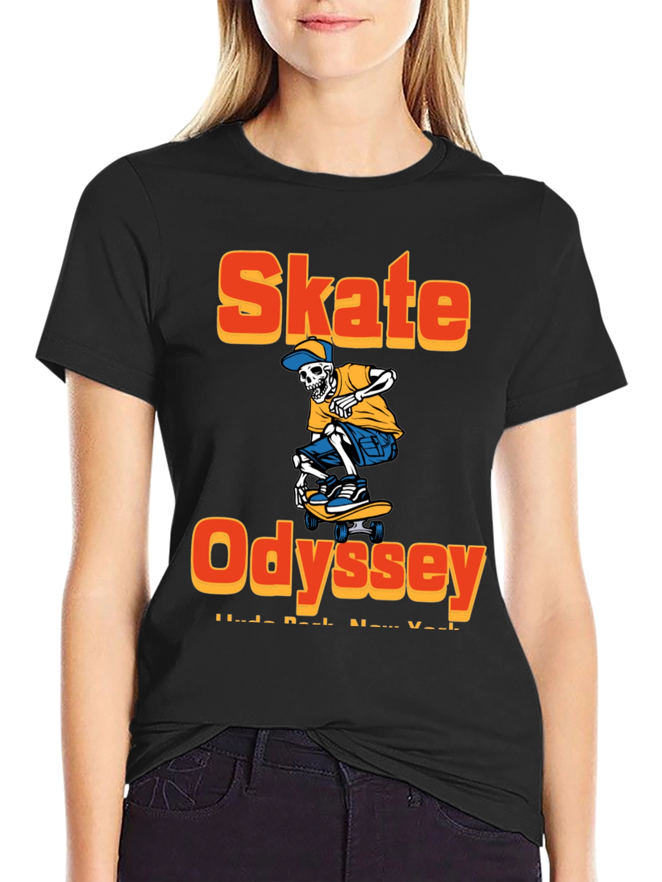 Skate Odyssey Graphic Tee - Cool Skeleton Skateboard Design
