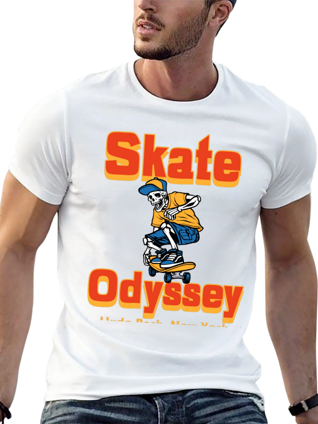 Skate Odyssey Graphic Tee - Cool Skeleton Skateboard Design