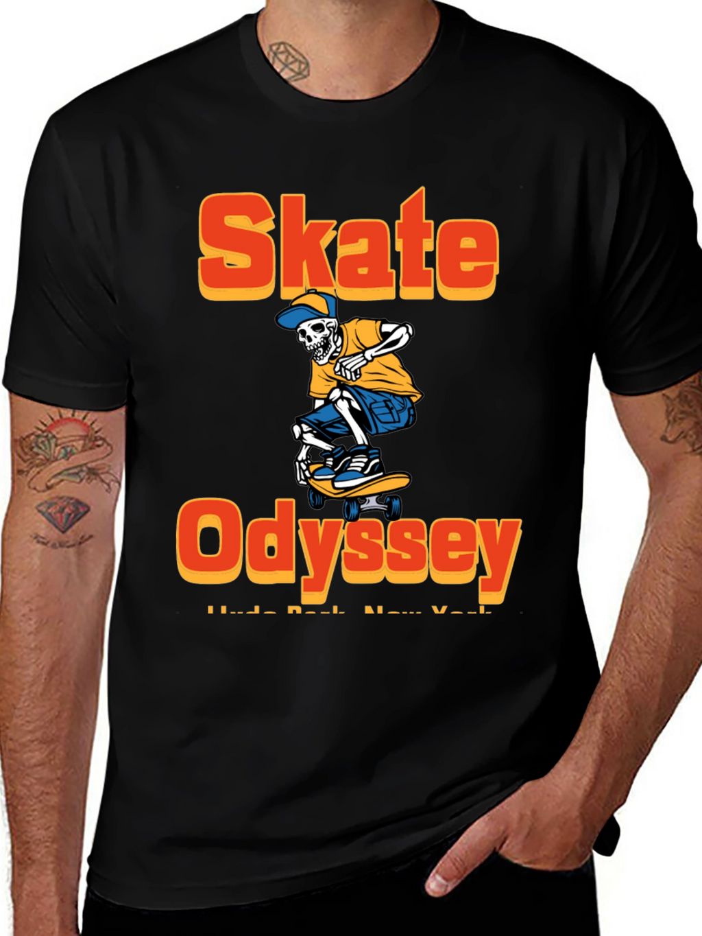 Skate Odyssey Graphic Tee - Cool Skeleton Skateboard Design