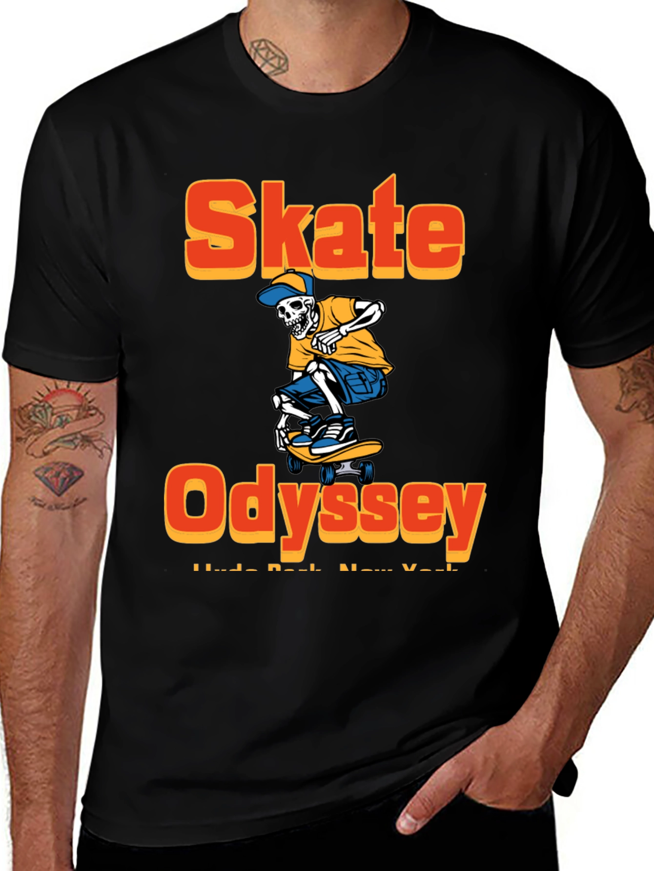 Skate Odyssey Graphic Tee - Cool Skeleton Skateboard Design