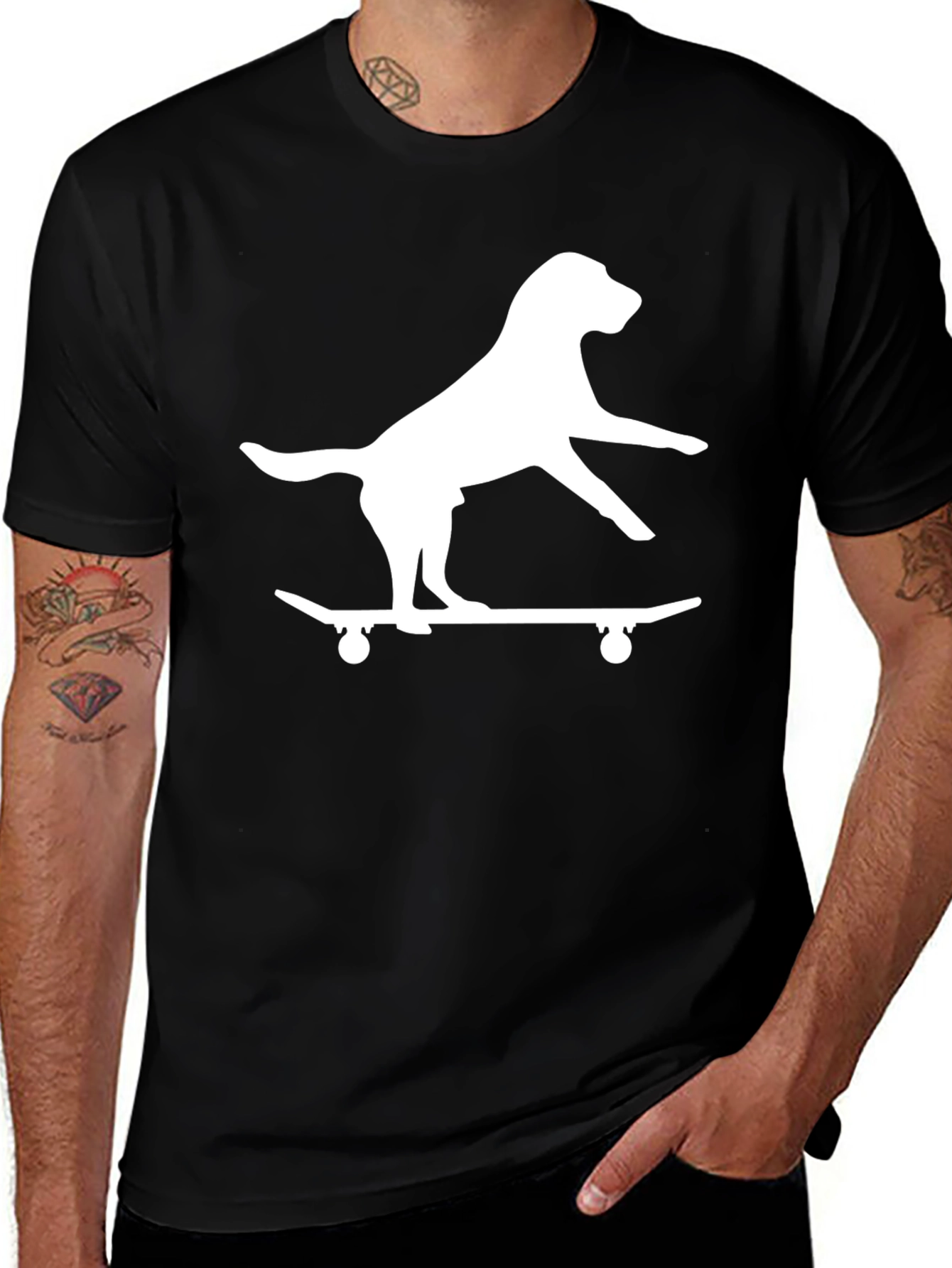 Dog on Skateboard Black Graphic Tee