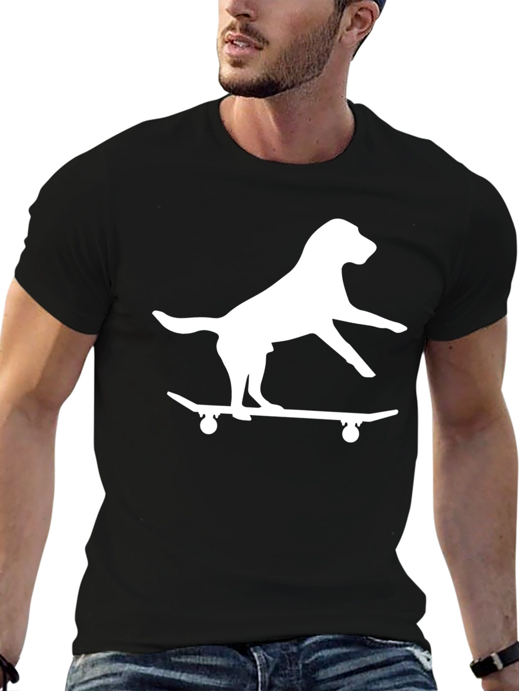 Dog on Skateboard Black Graphic Tee