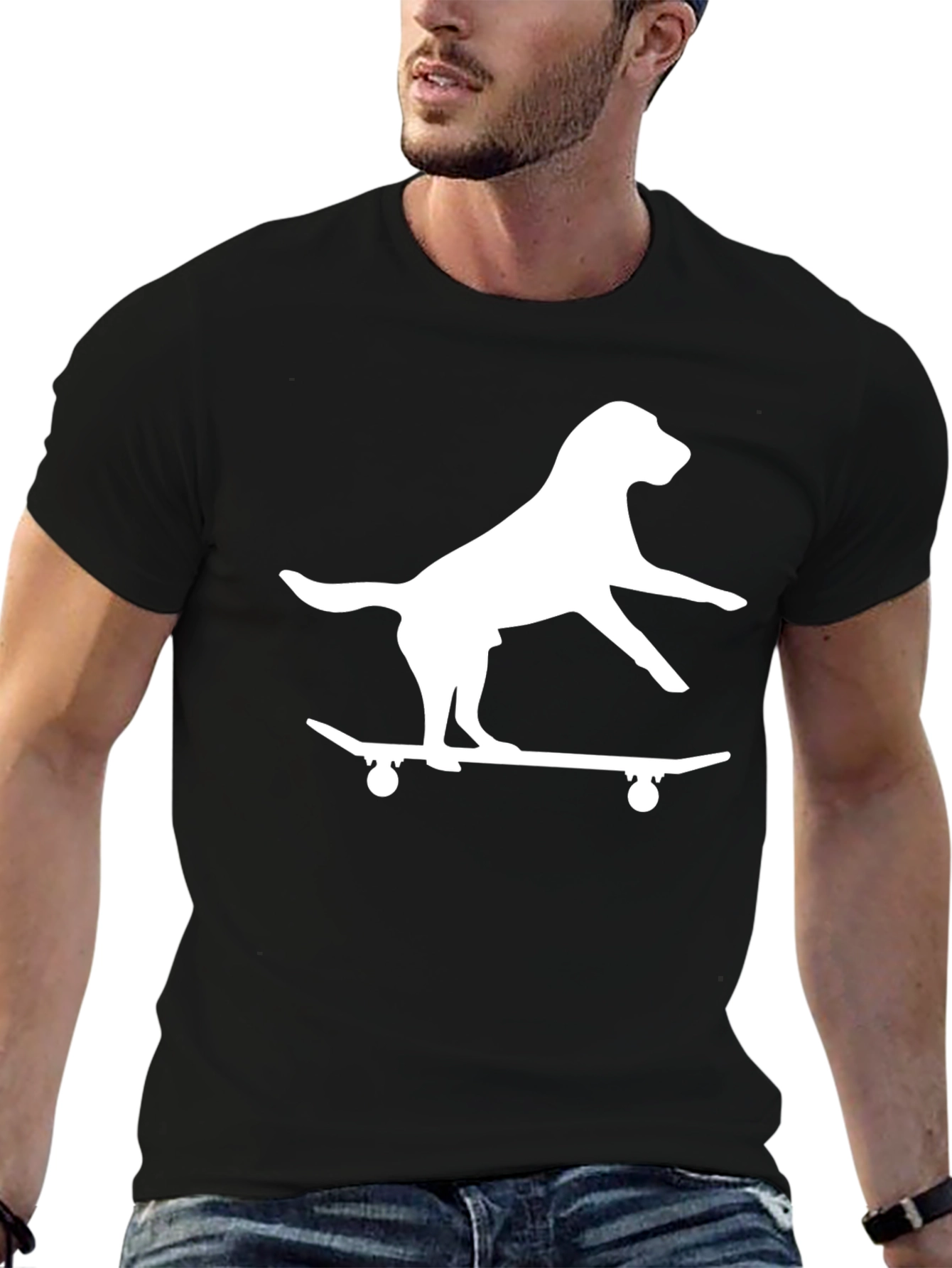 Dog on Skateboard Black Graphic Tee