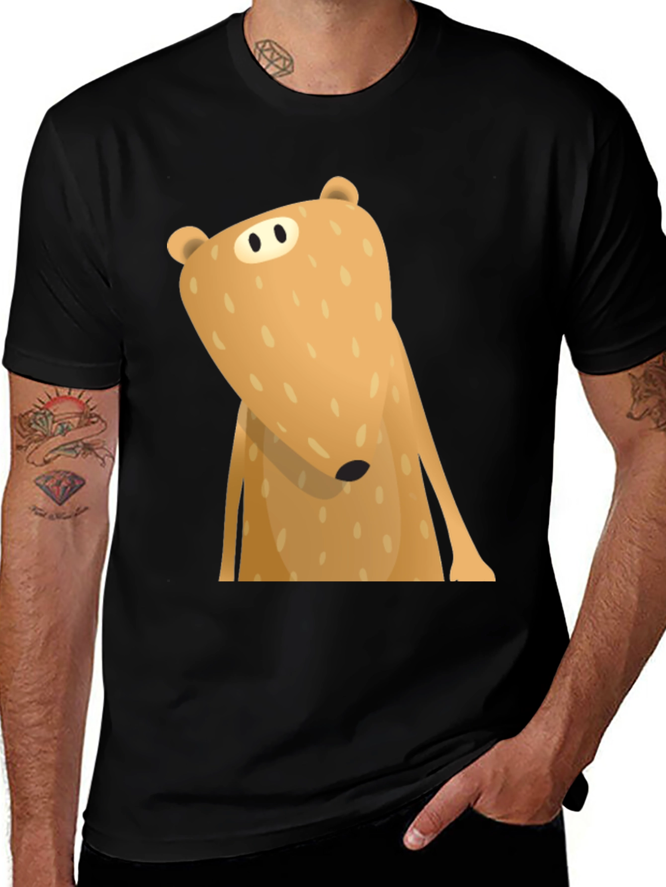 Funny Cartoon Bear Graphic T-Shirt - Black