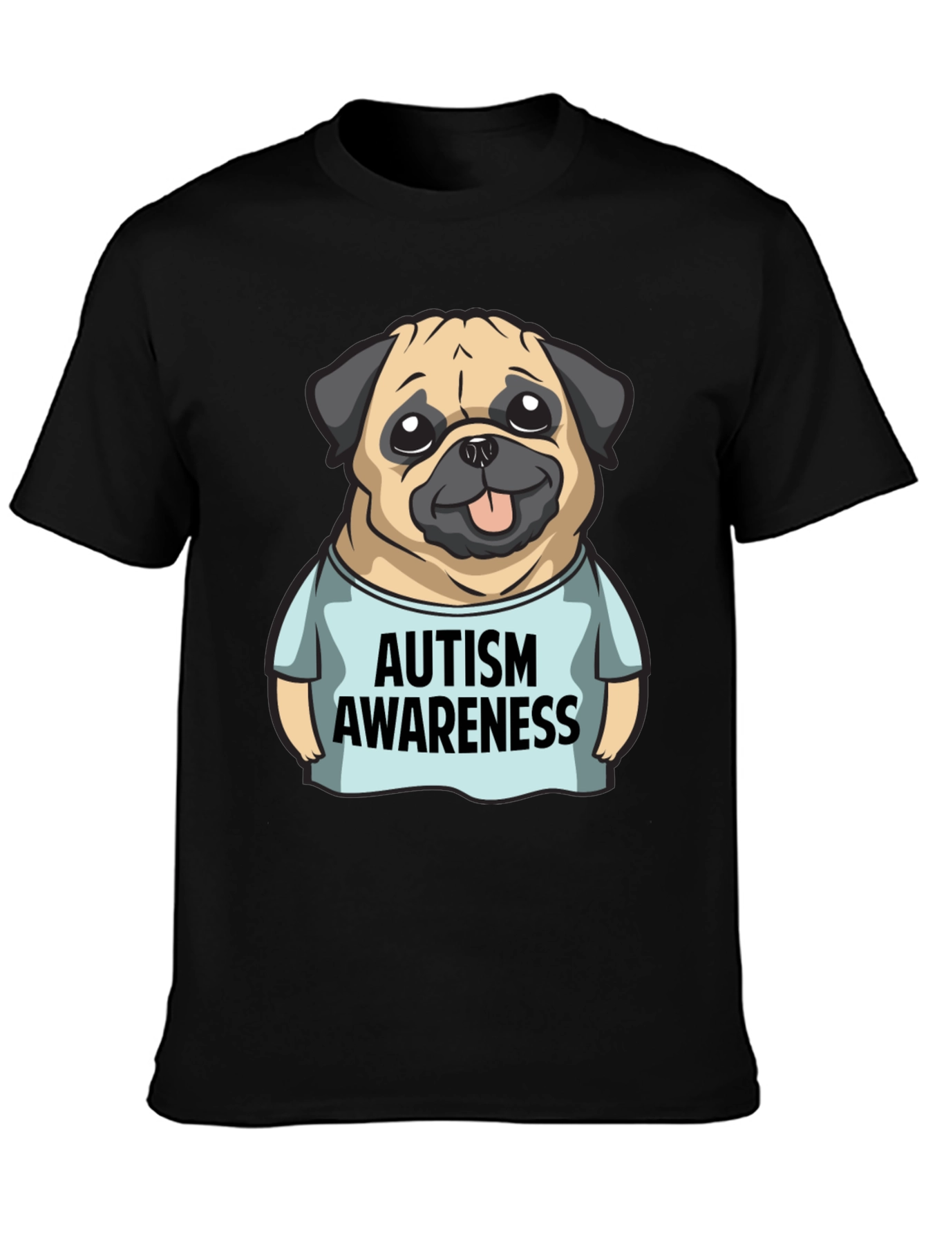 Autism Awareness Pug Graphic Tee - Black