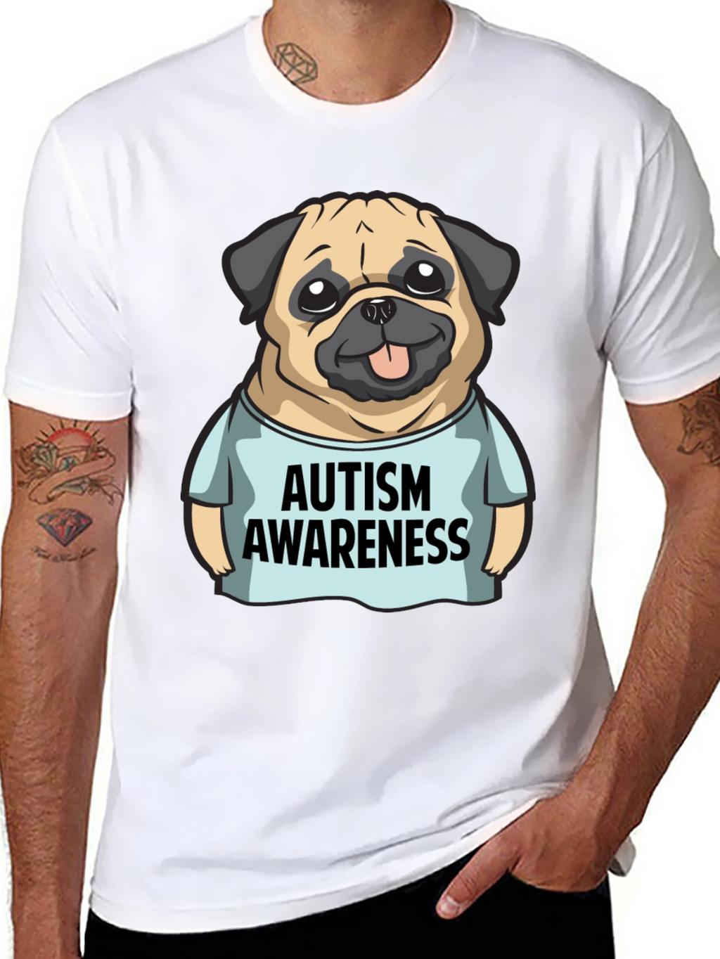 Autism Awareness Pug Graphic Tee - Black