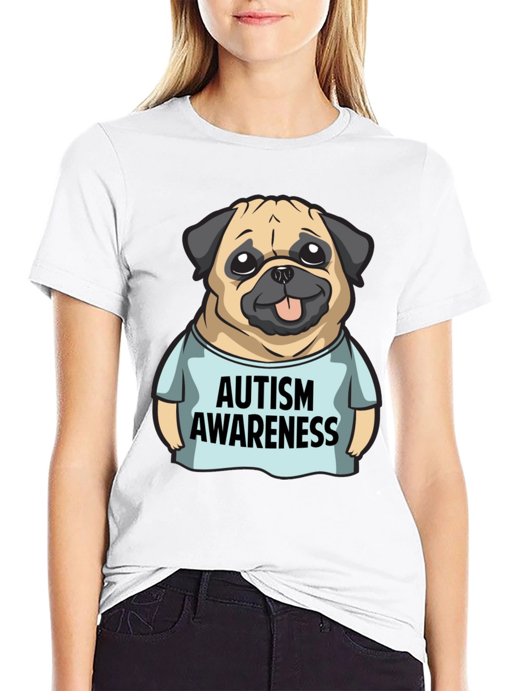 Autism Awareness Pug Graphic Tee - Black