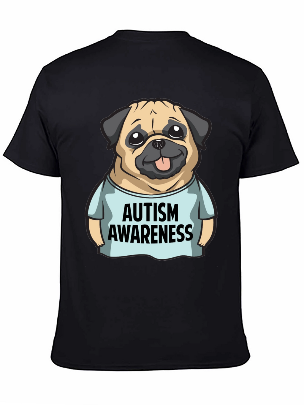 Autism Awareness Pug Graphic Tee - Black