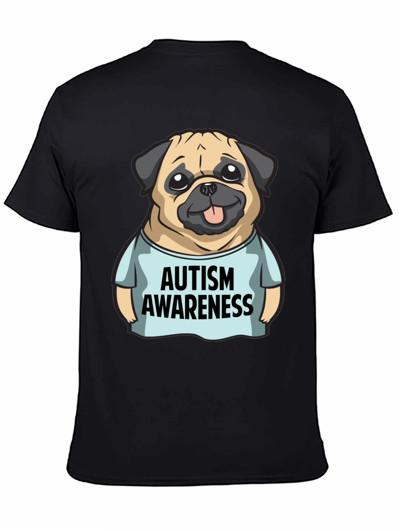 Autism Awareness Pug Graphic Tee - Black