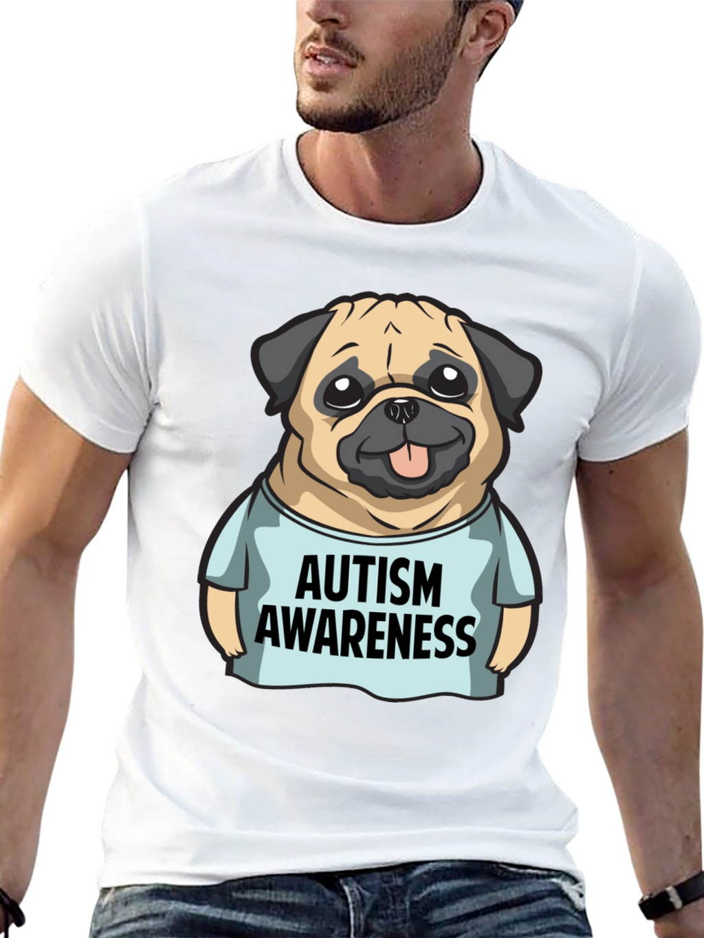 Autism Awareness Pug Graphic Tee - Black