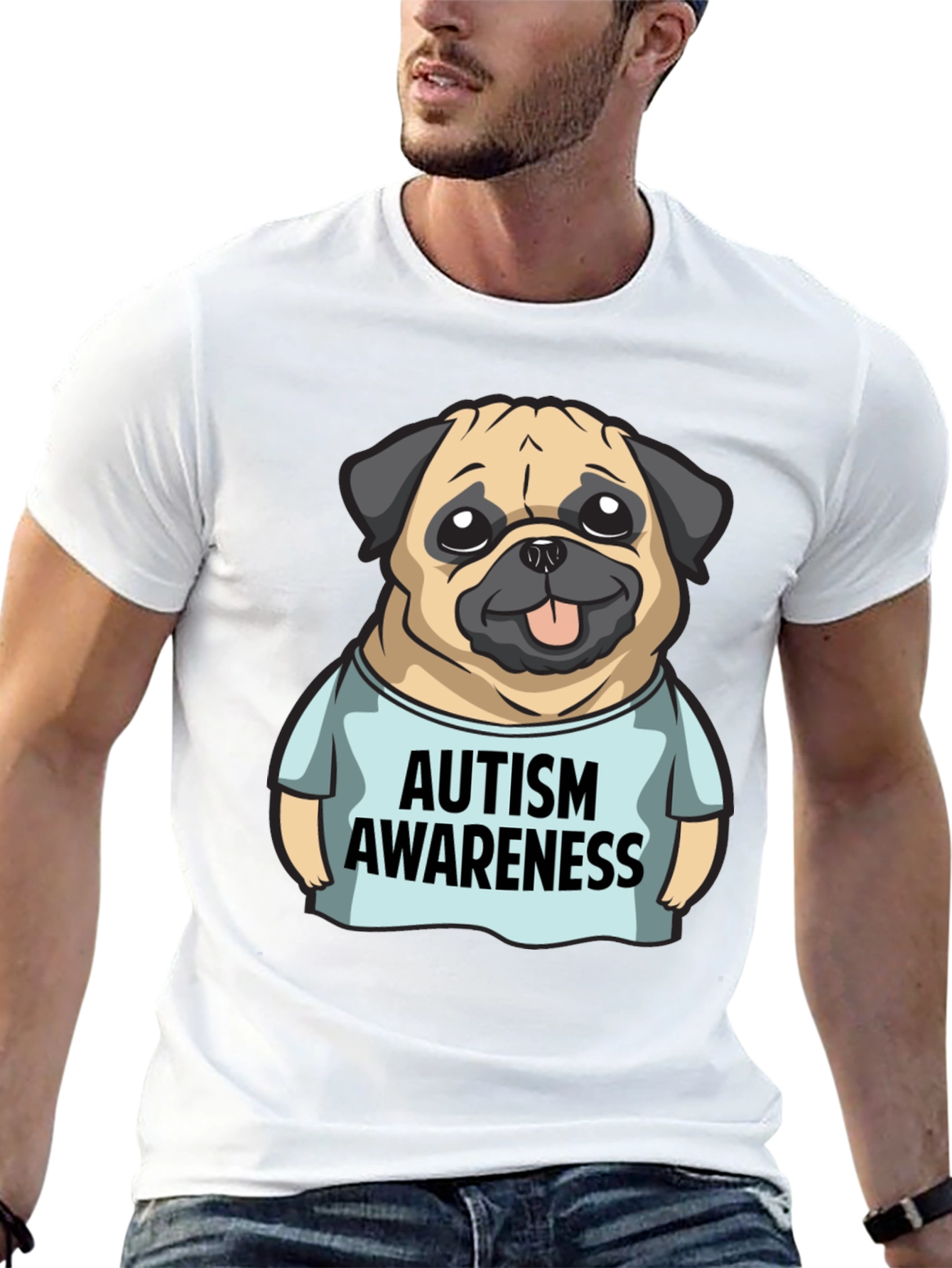 Autism Awareness Pug Graphic Tee - Black