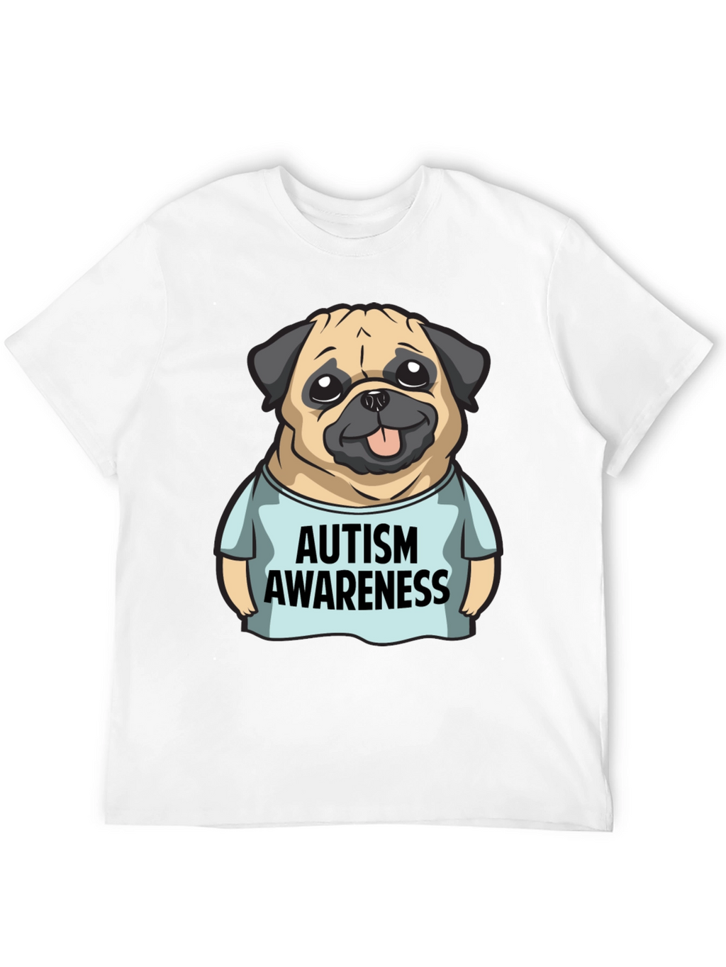 Autism Awareness Pug Graphic Tee - Black