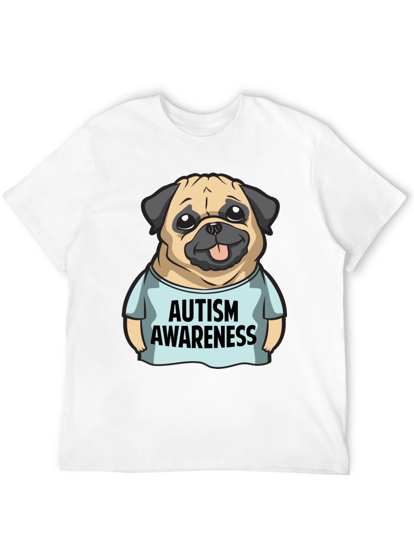 Autism Awareness Pug Graphic Tee - Black