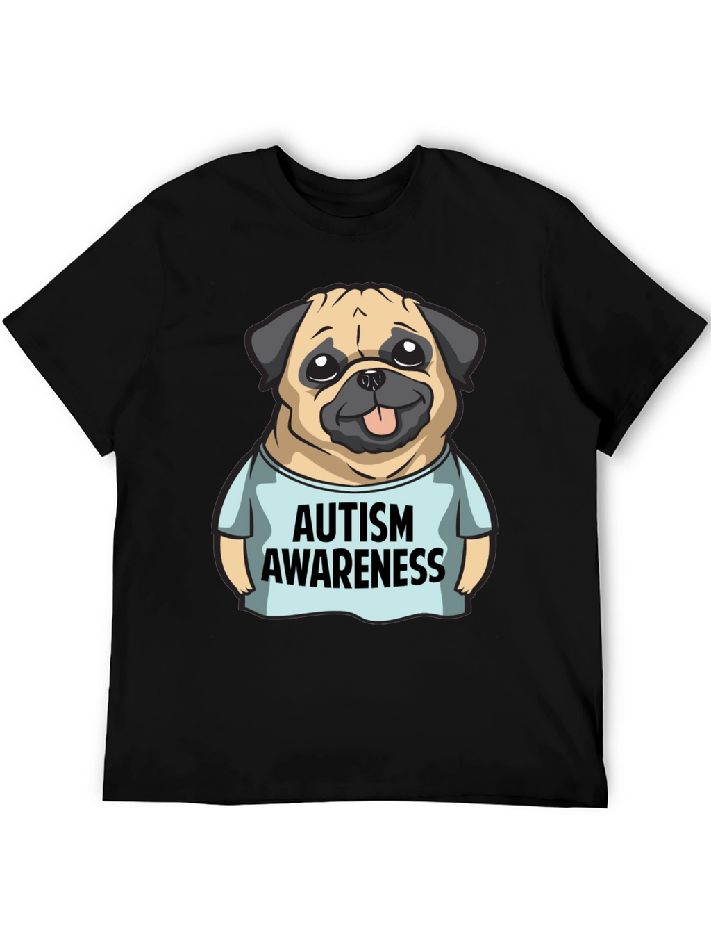 Autism Awareness Pug Graphic Tee - Black