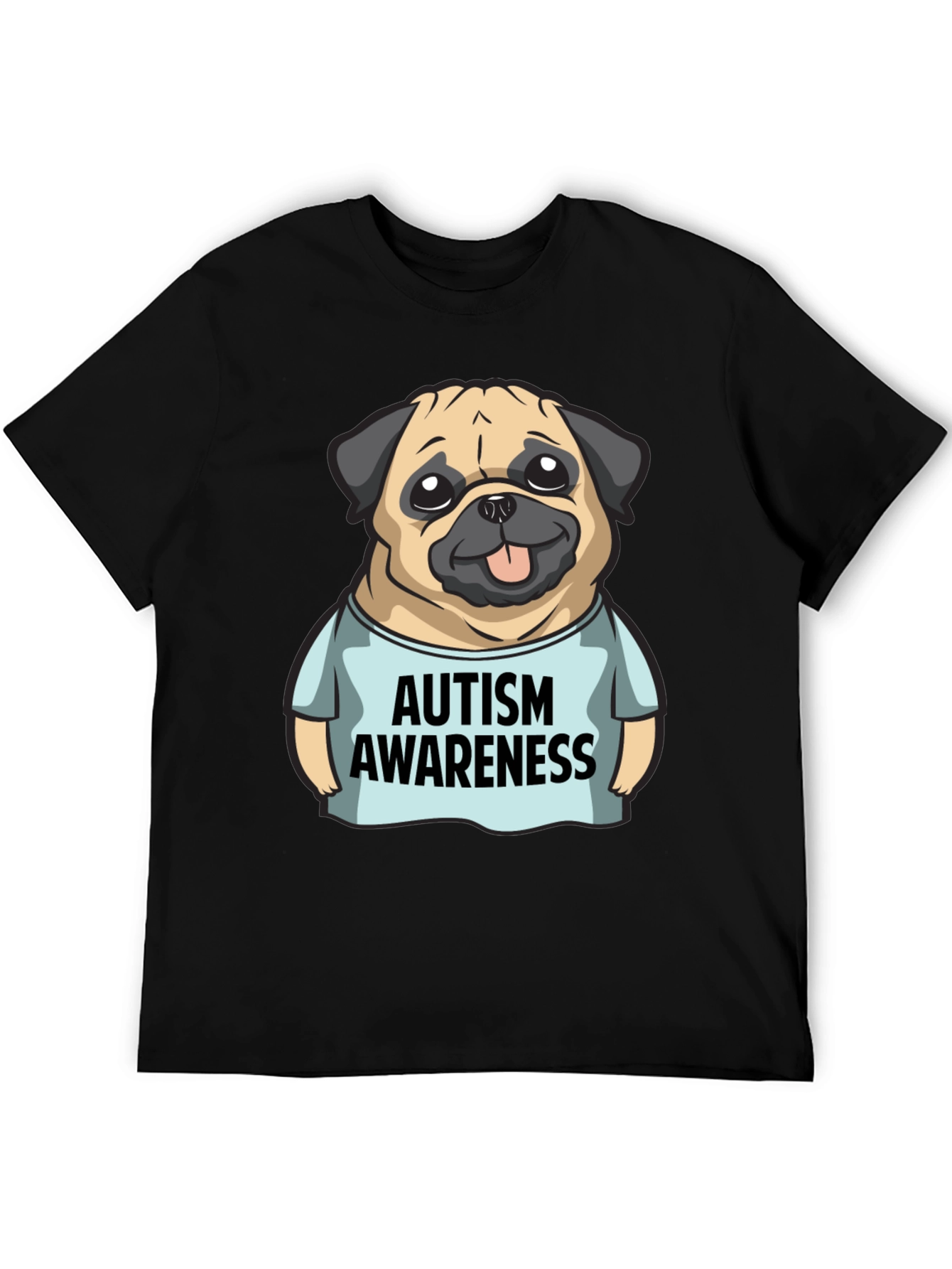 Autism Awareness Pug Graphic Tee - Black
