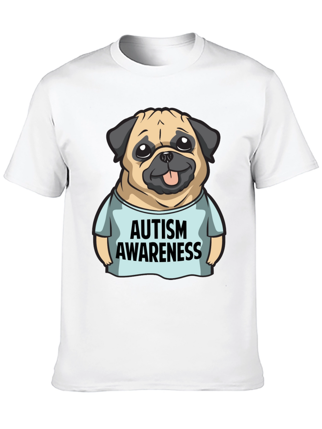 Autism Awareness Pug Graphic Tee - Black