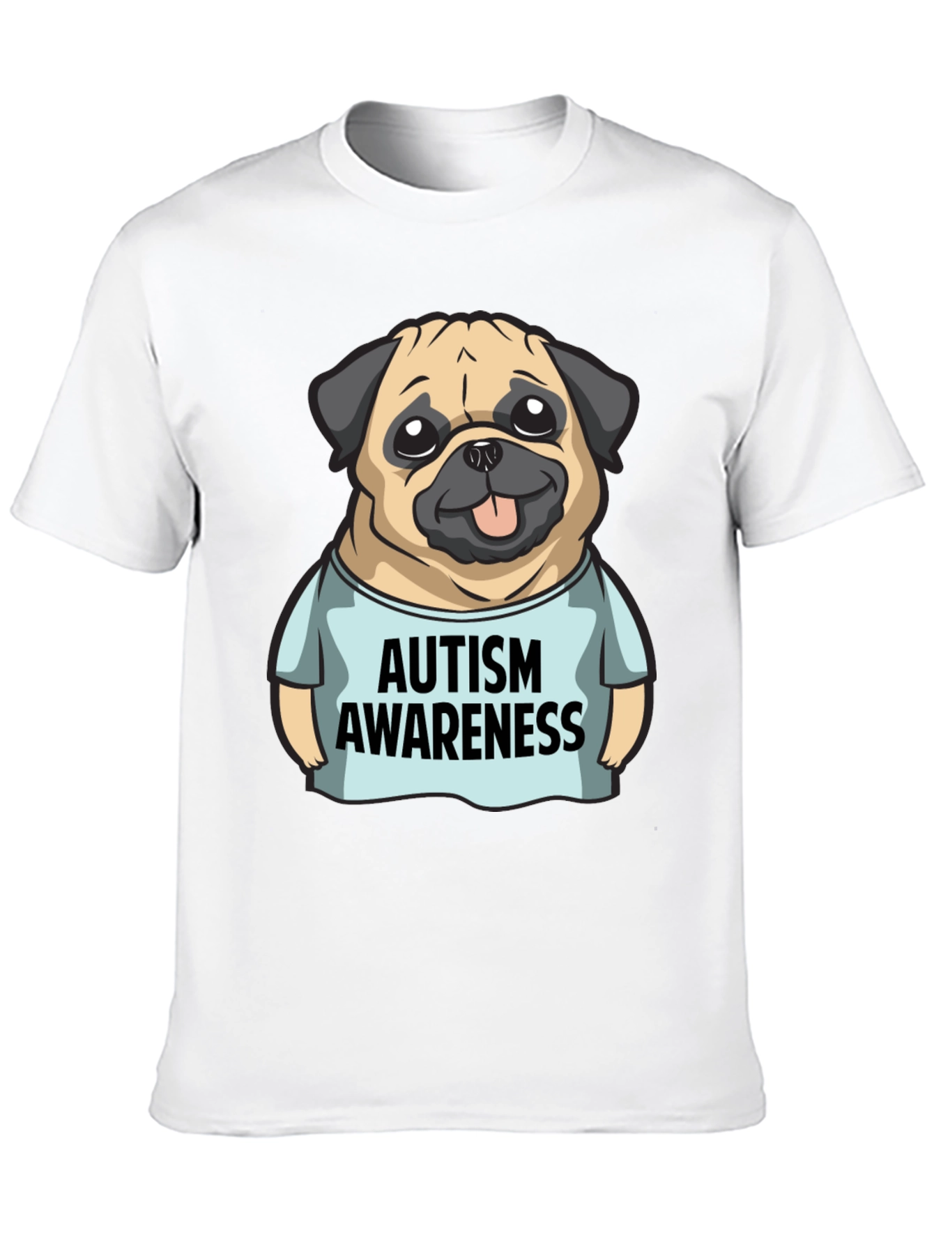 Autism Awareness Pug Graphic Tee - Black