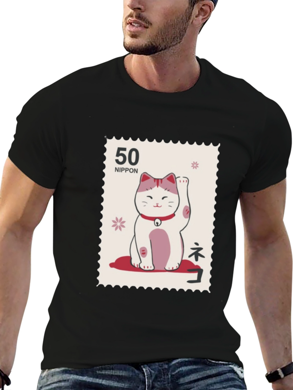 Lucky Cat Stamp T-Shirt - Japanese Nippon Tee