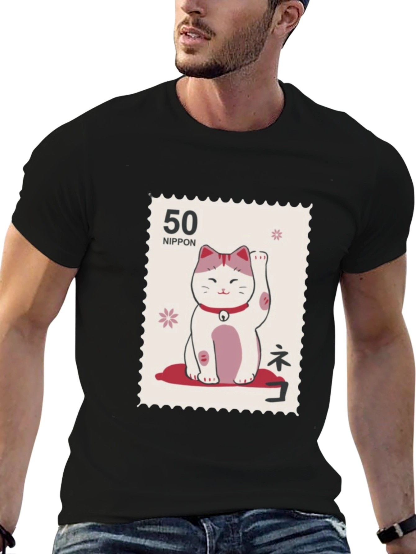 Lucky Cat Stamp T-Shirt - Japanese Nippon Tee