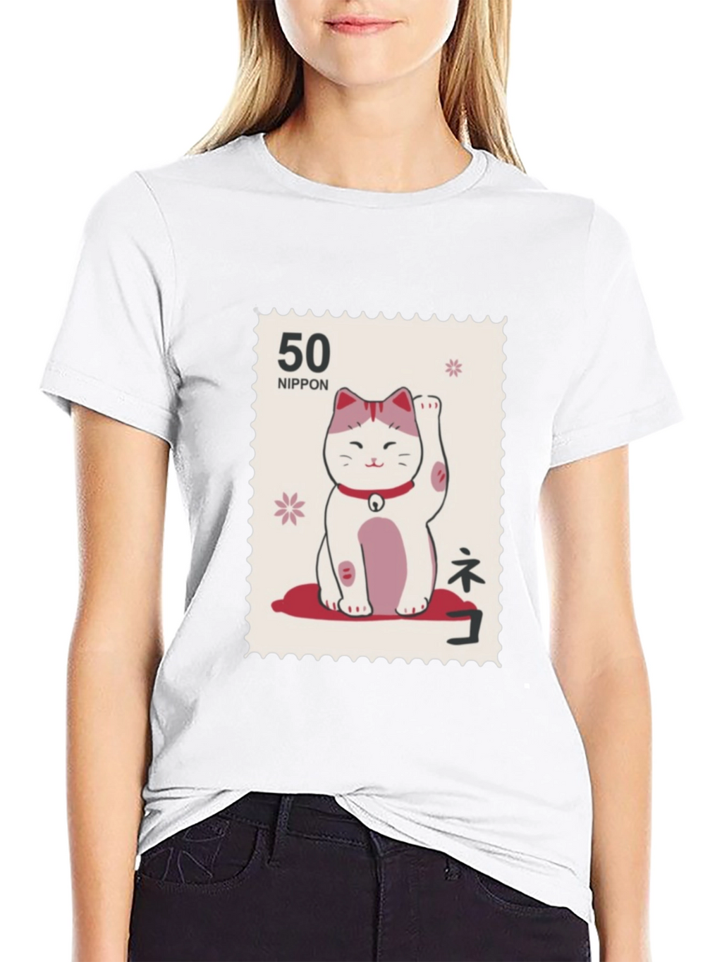 Lucky Cat Stamp T-Shirt - Japanese Nippon Tee