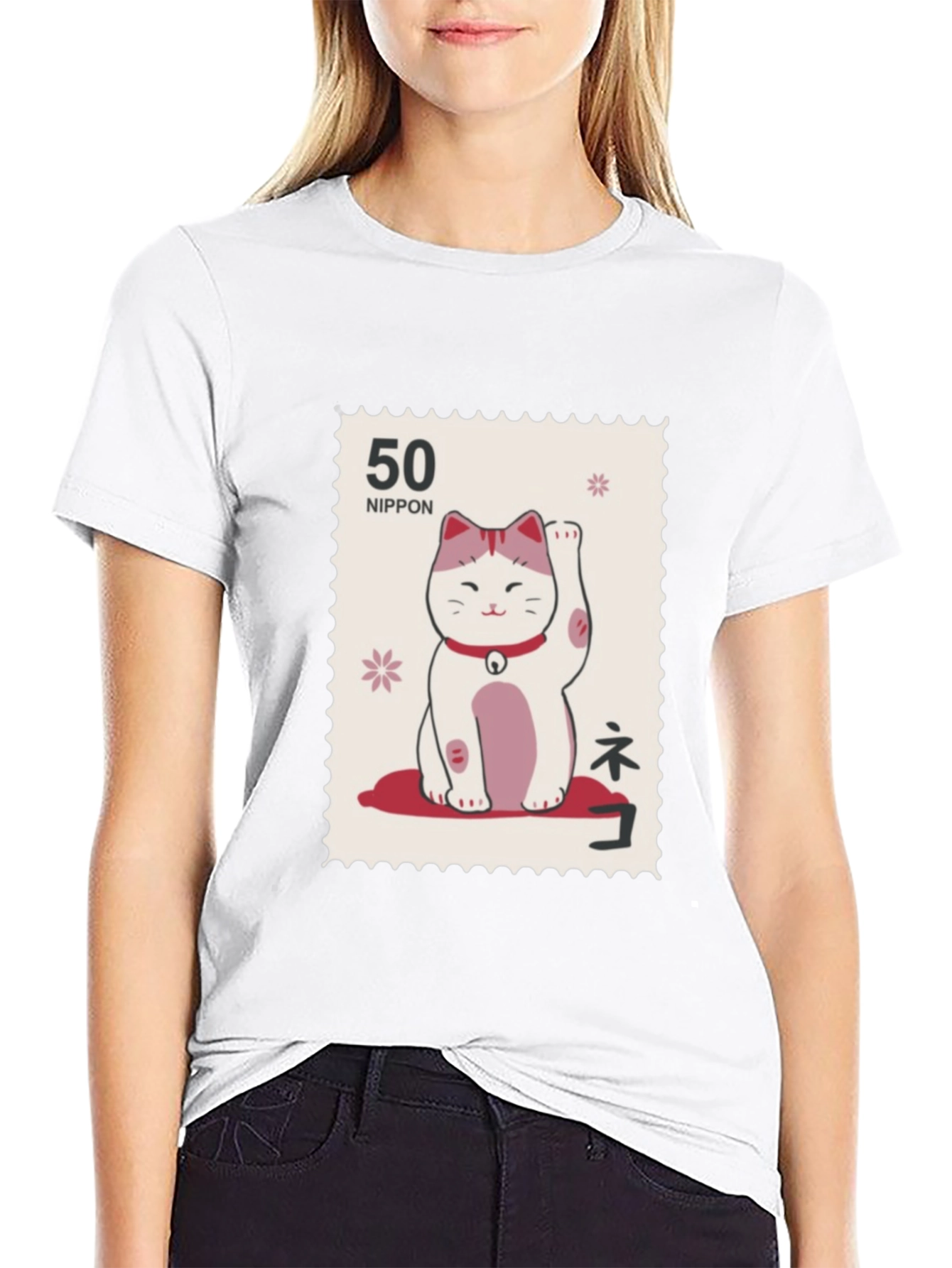 Lucky Cat Stamp T-Shirt - Japanese Nippon Tee