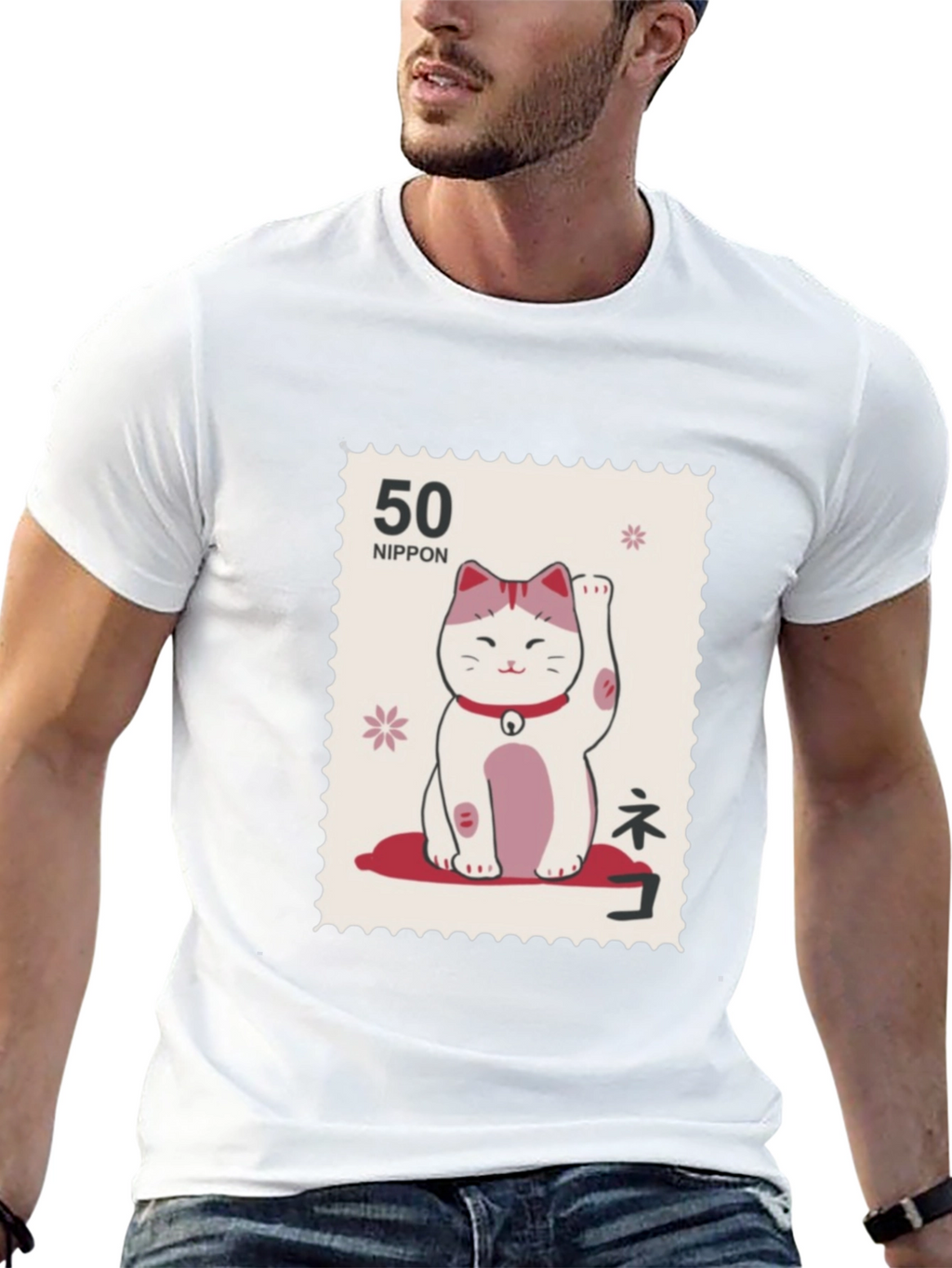 Lucky Cat Stamp T-Shirt - Japanese Nippon Tee