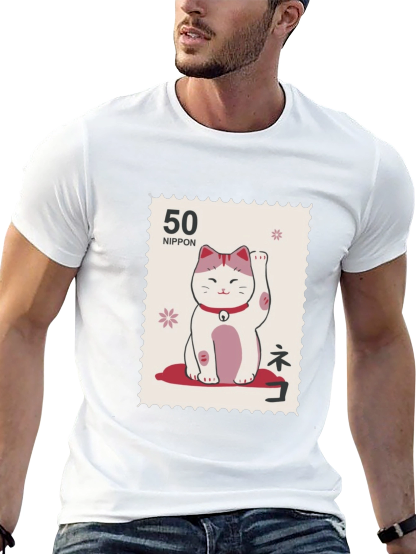 Lucky Cat Stamp T-Shirt - Japanese Nippon Tee