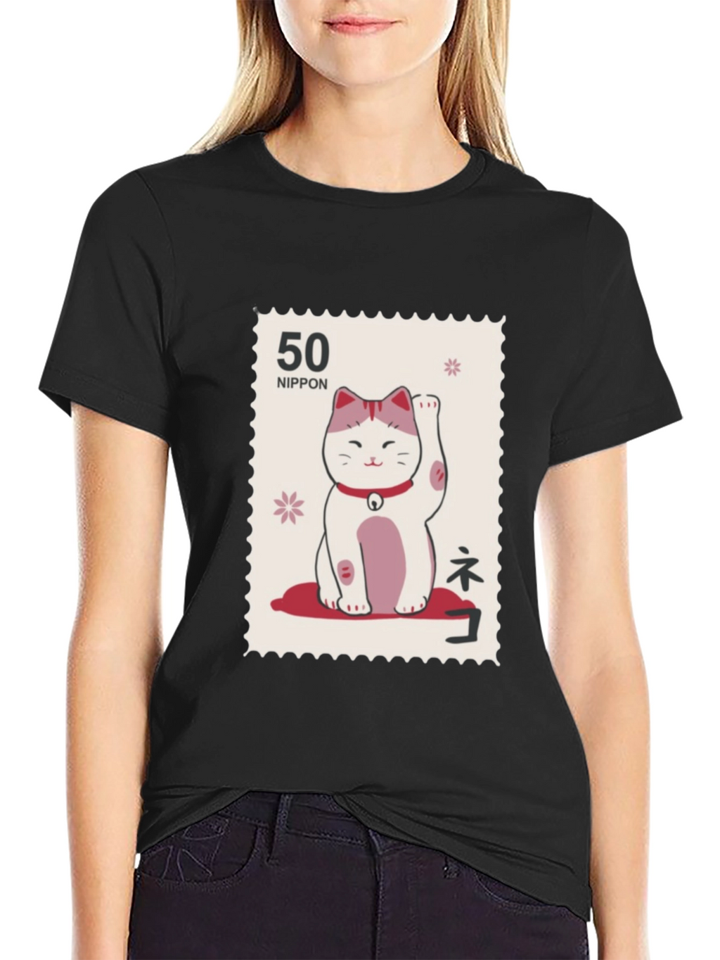 Lucky Cat Stamp T-Shirt - Japanese Nippon Tee