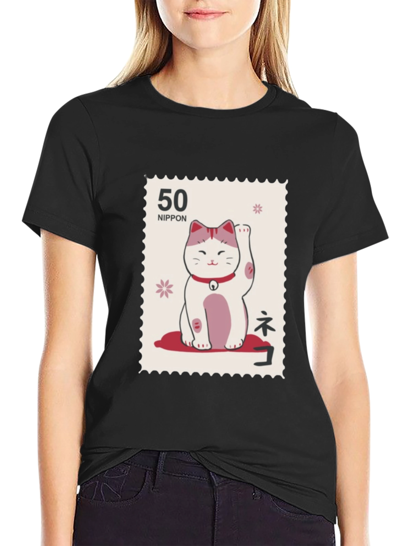Lucky Cat Stamp T-Shirt - Japanese Nippon Tee