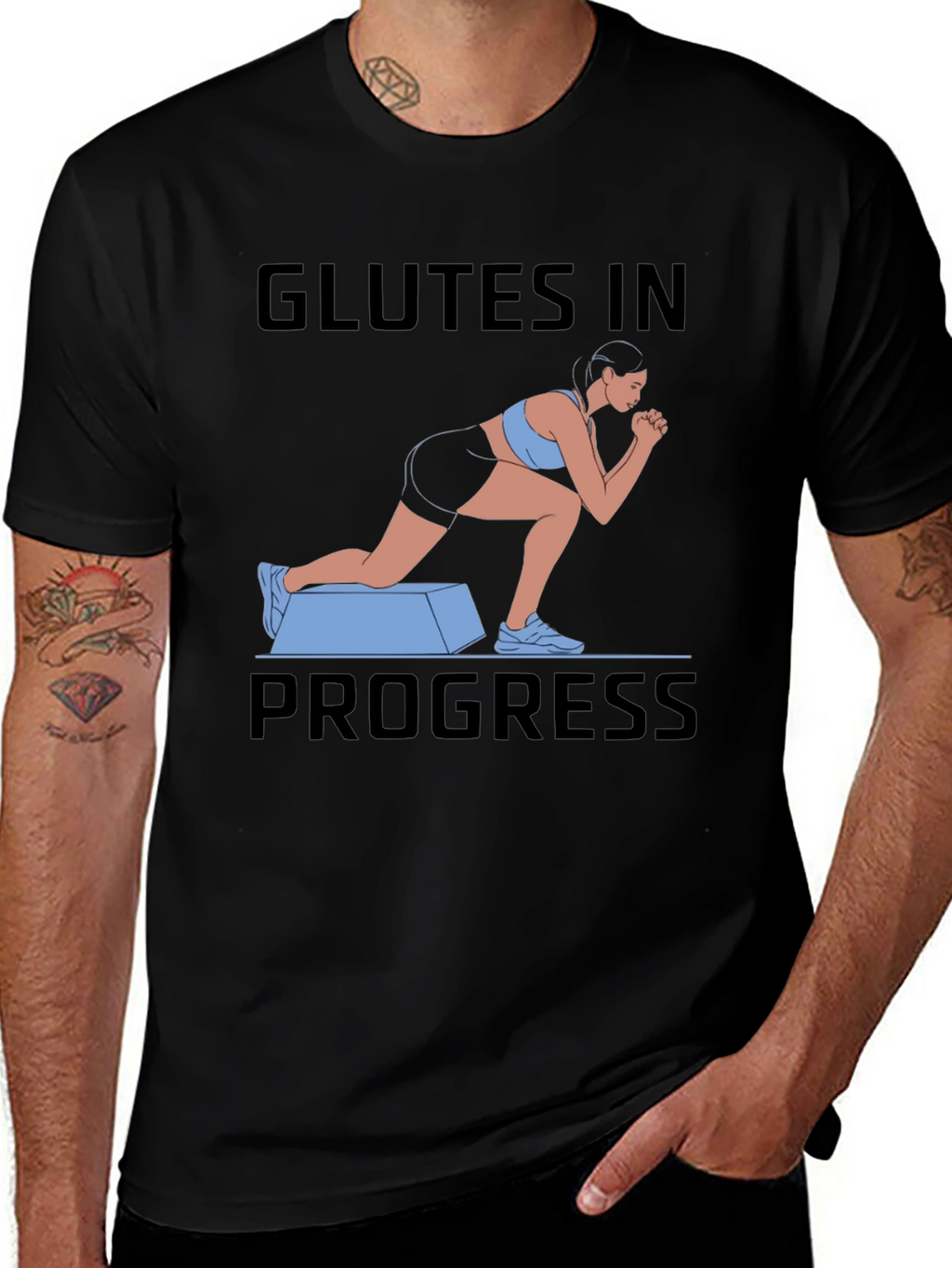Glutes In Progress Workout Tee - Black Cotton