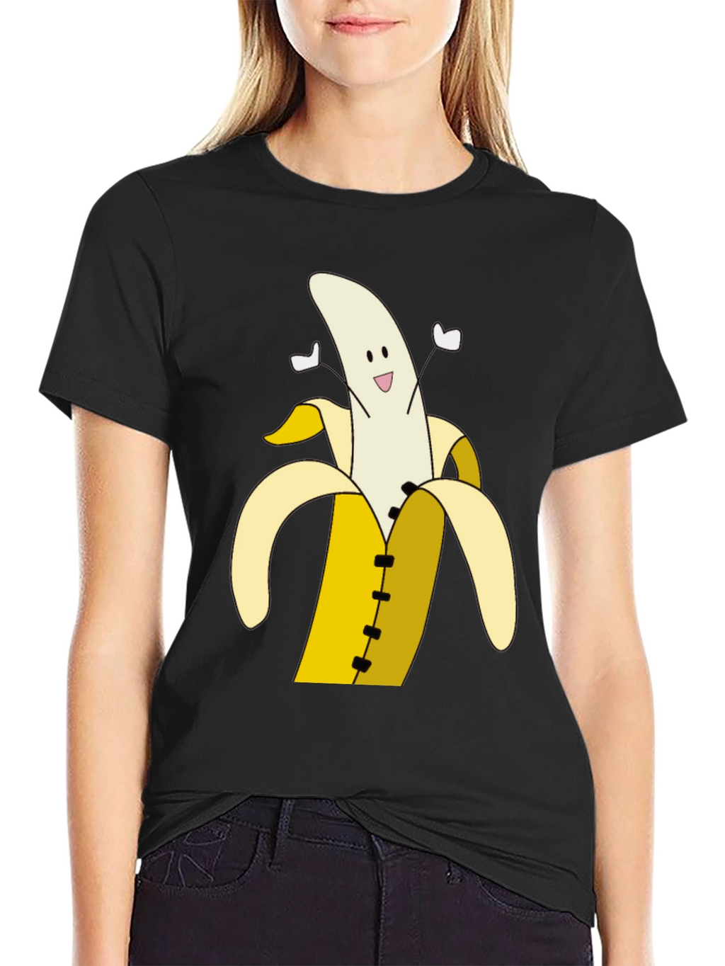 Banana Cartoon T-Shirt - Black Cotton Tee