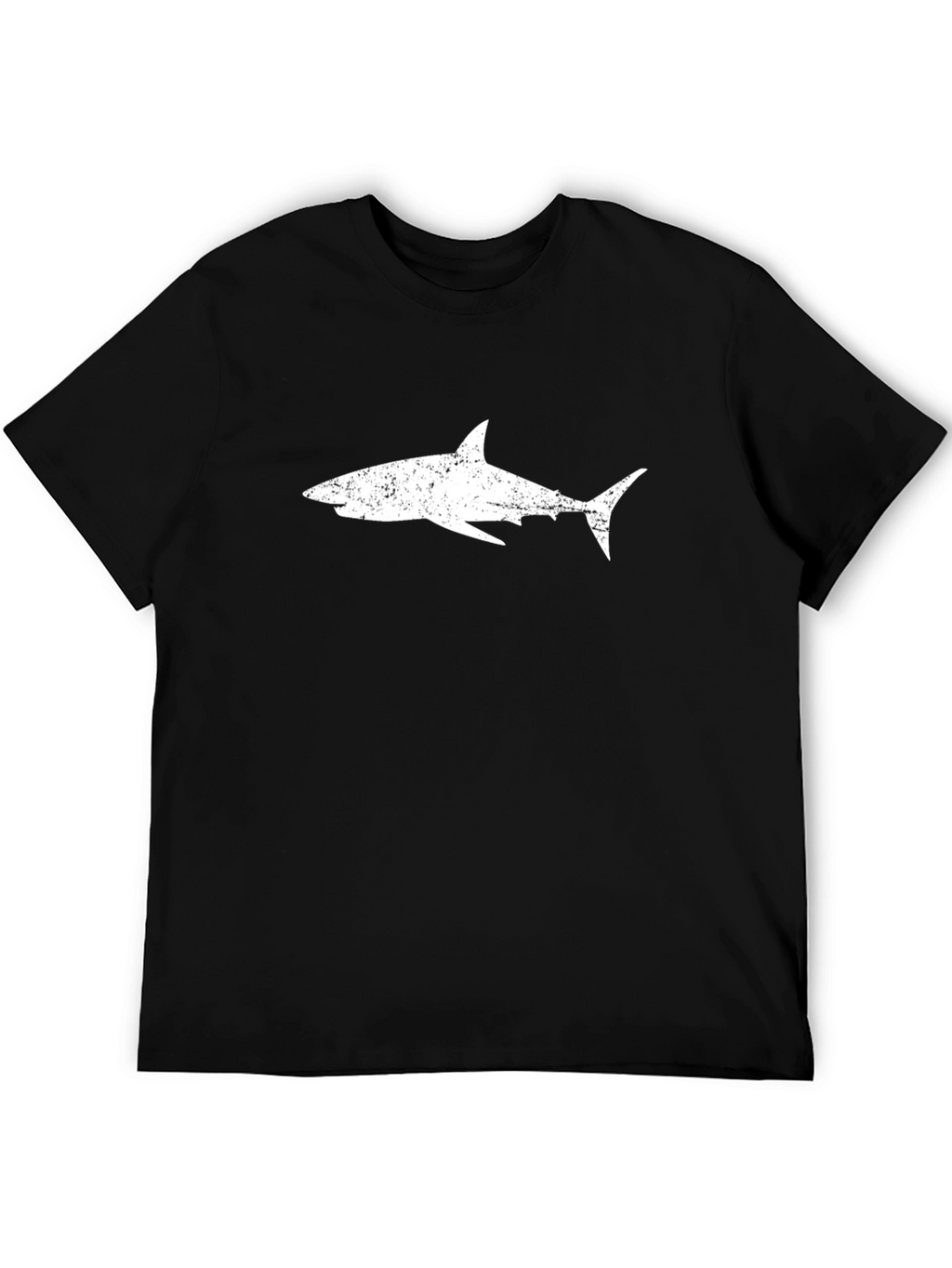 Mens Black T-Shirt with Distressed White Shark Graphic