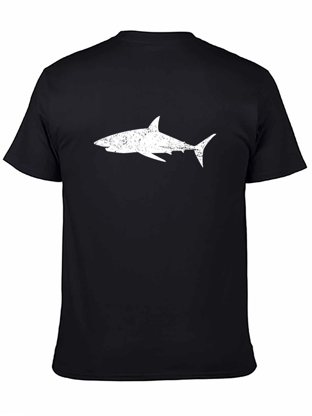 Mens Black T-Shirt with Distressed White Shark Graphic