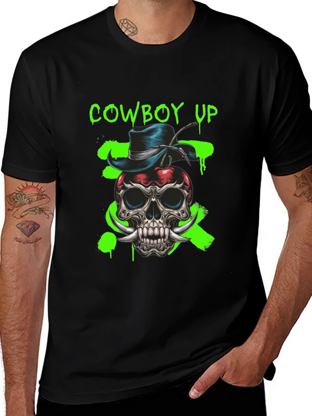 Cowboy Up Skull Graphic Tee - Unique Design