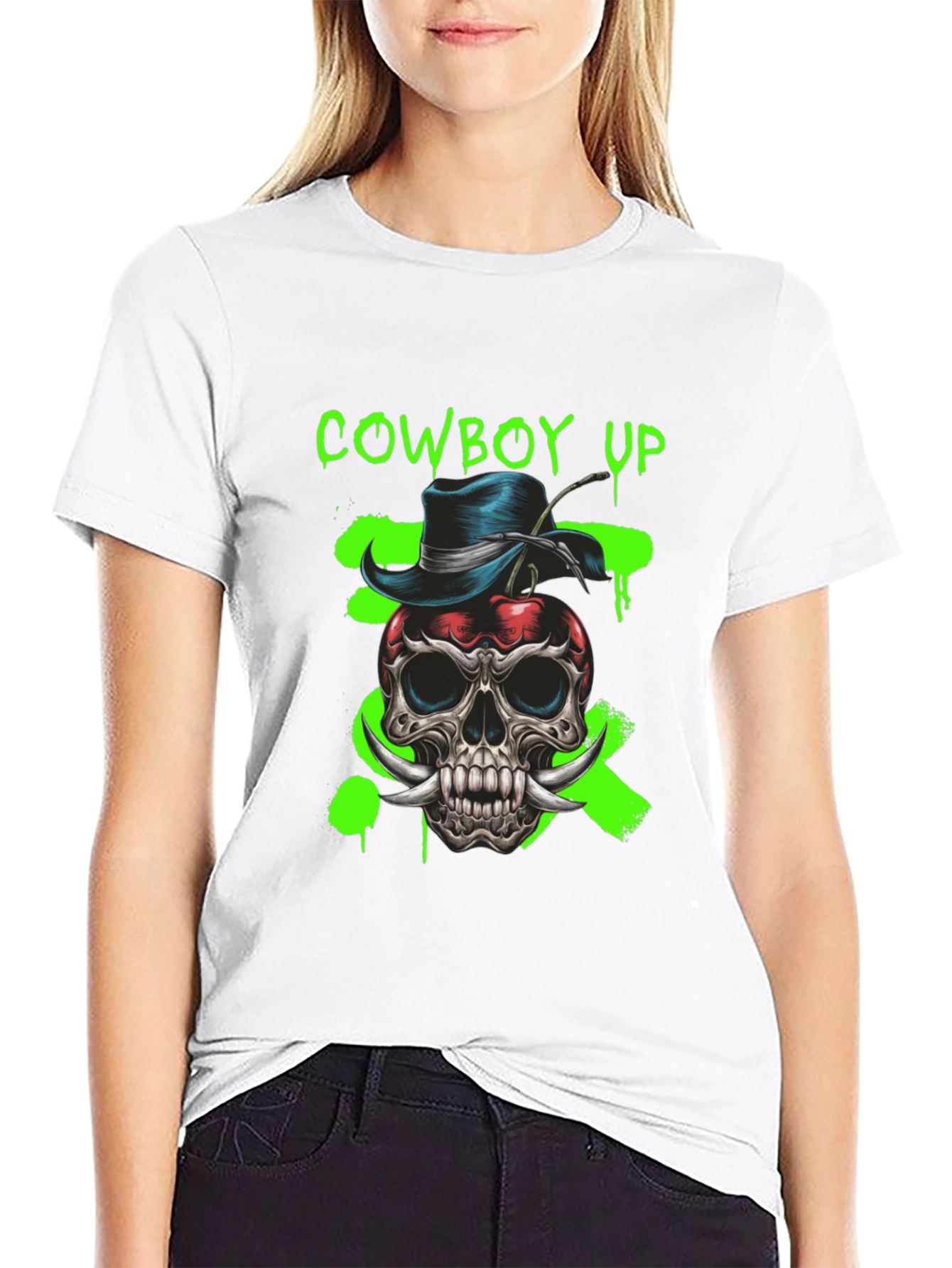 Cowboy Up Skull Graphic Tee - Unique Design