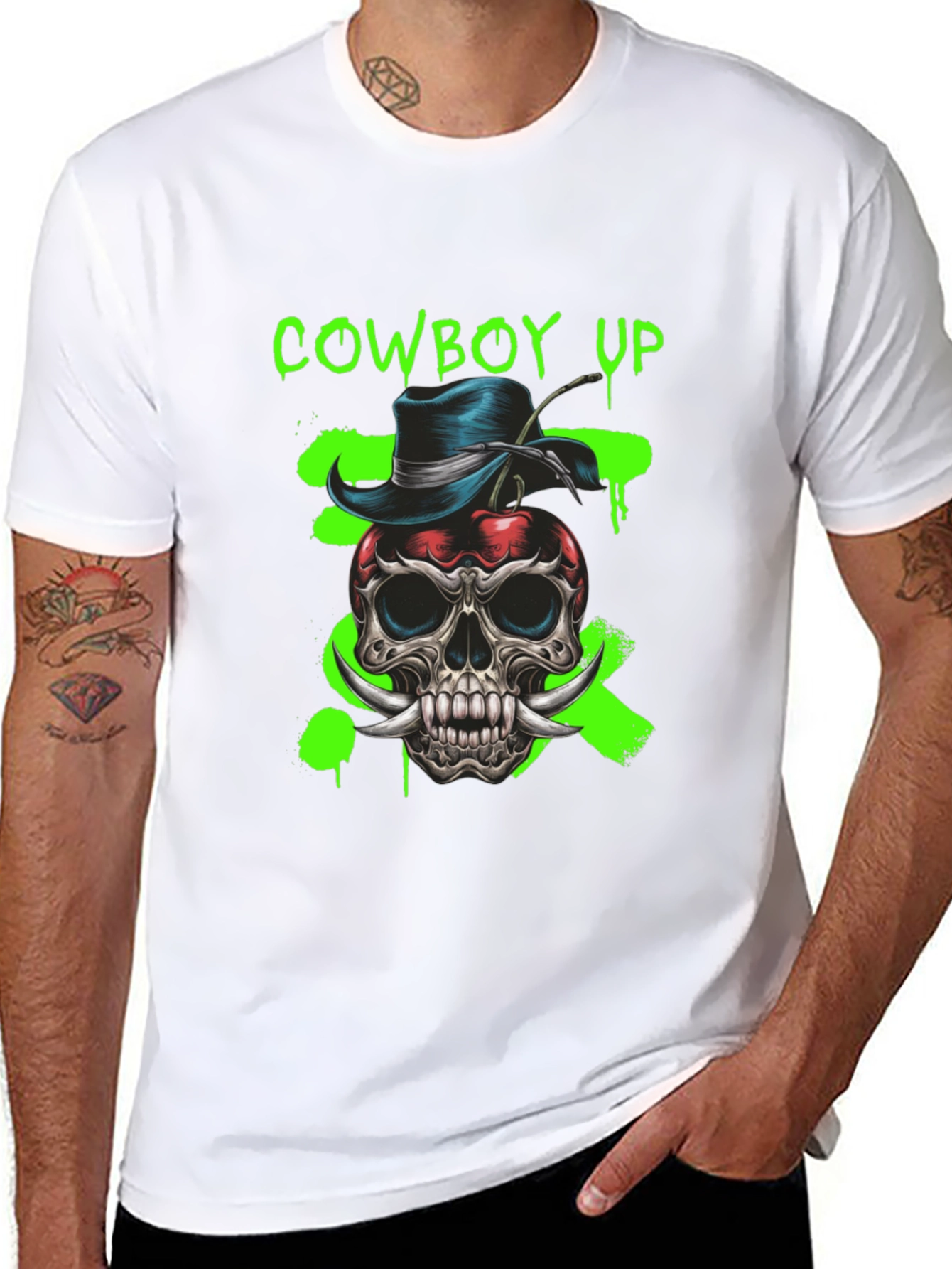 Cowboy Up Skull Graphic Tee - Unique Design